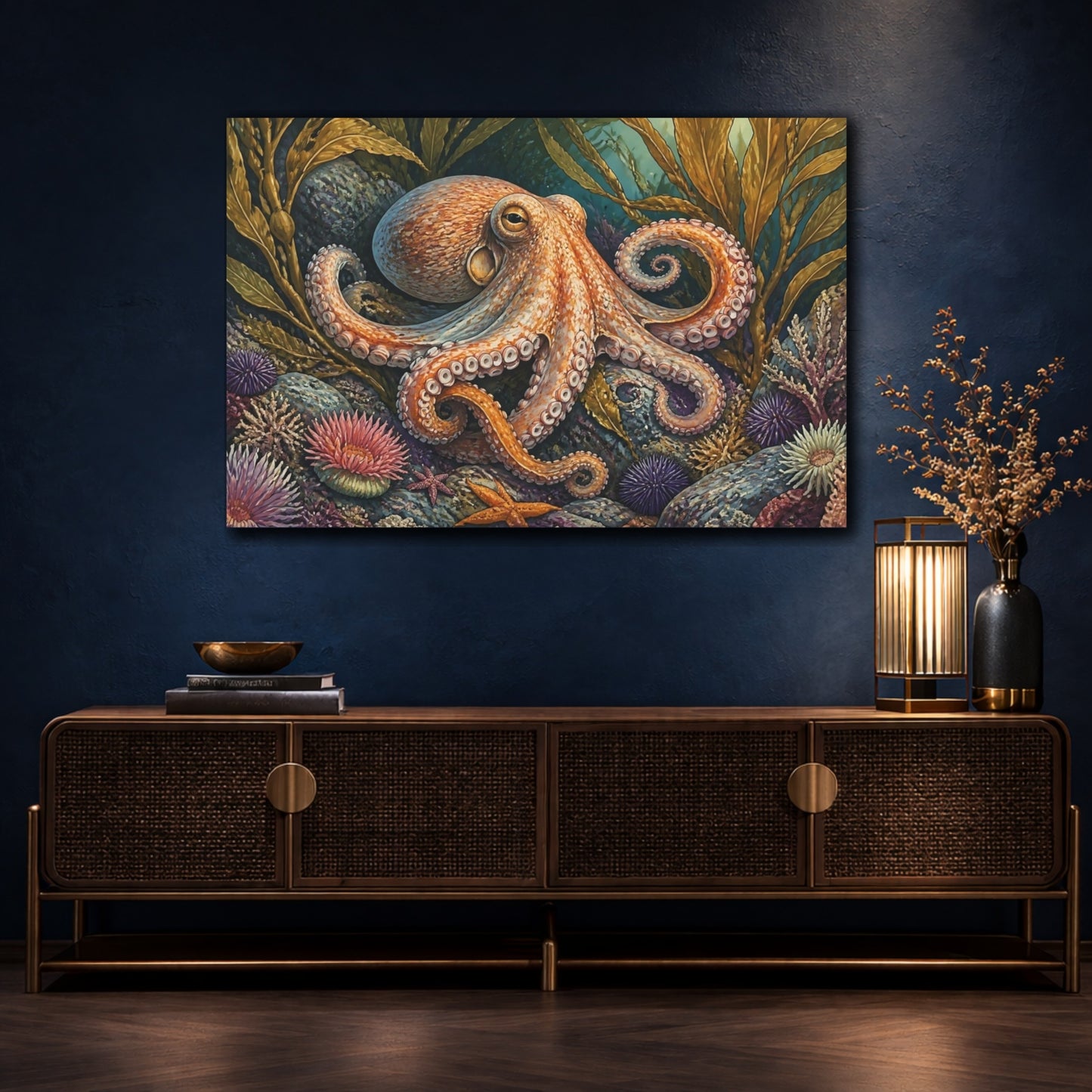 Mockup 4. Kelp Forest Octopus shown as canvas print