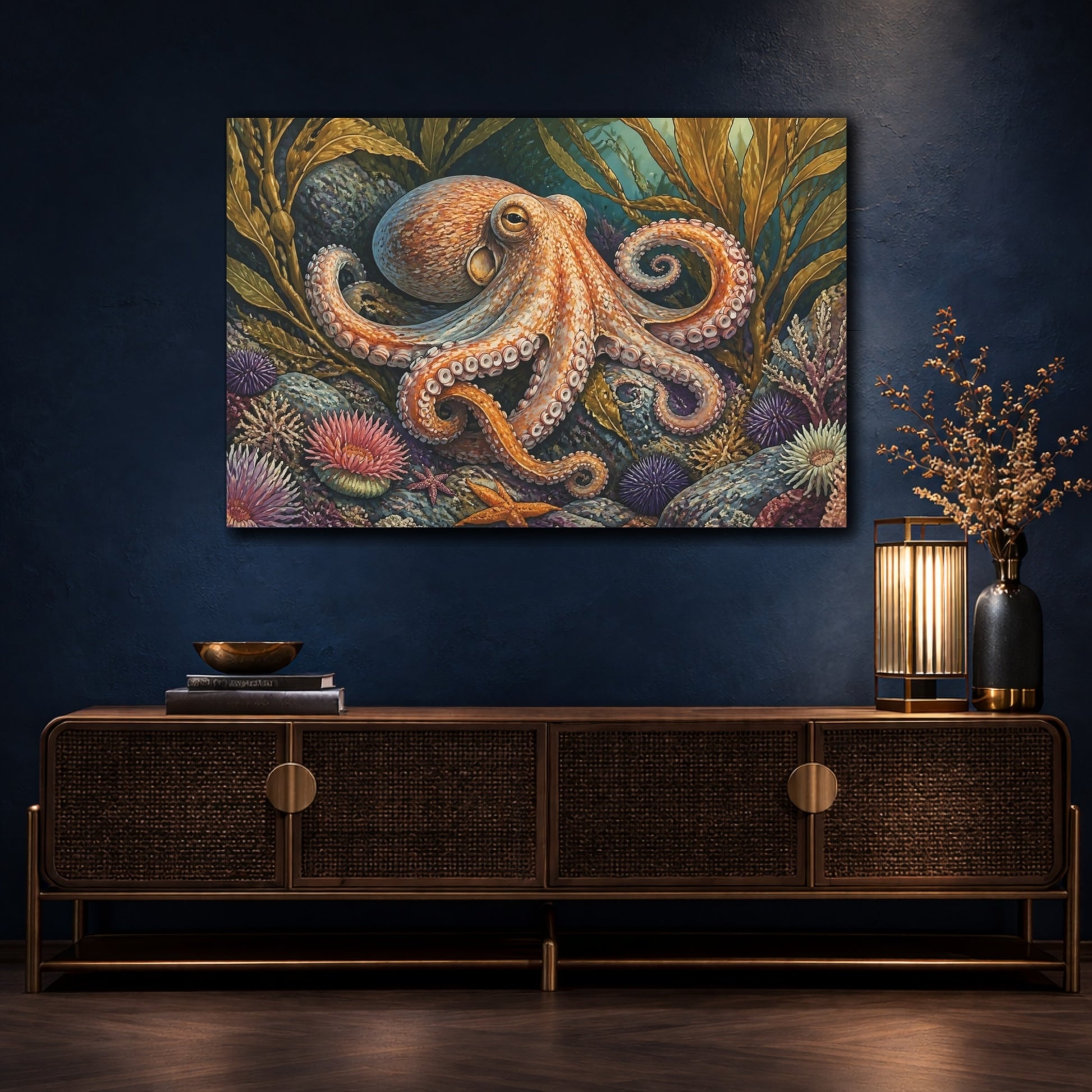 Mockup 4. Kelp Forest Octopus shown as canvas print