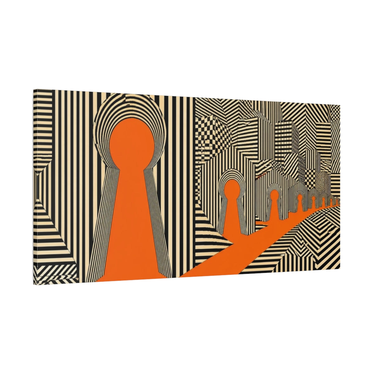 Side Mockup 2. Keyhole Cityscape Illusion shown as canvas print