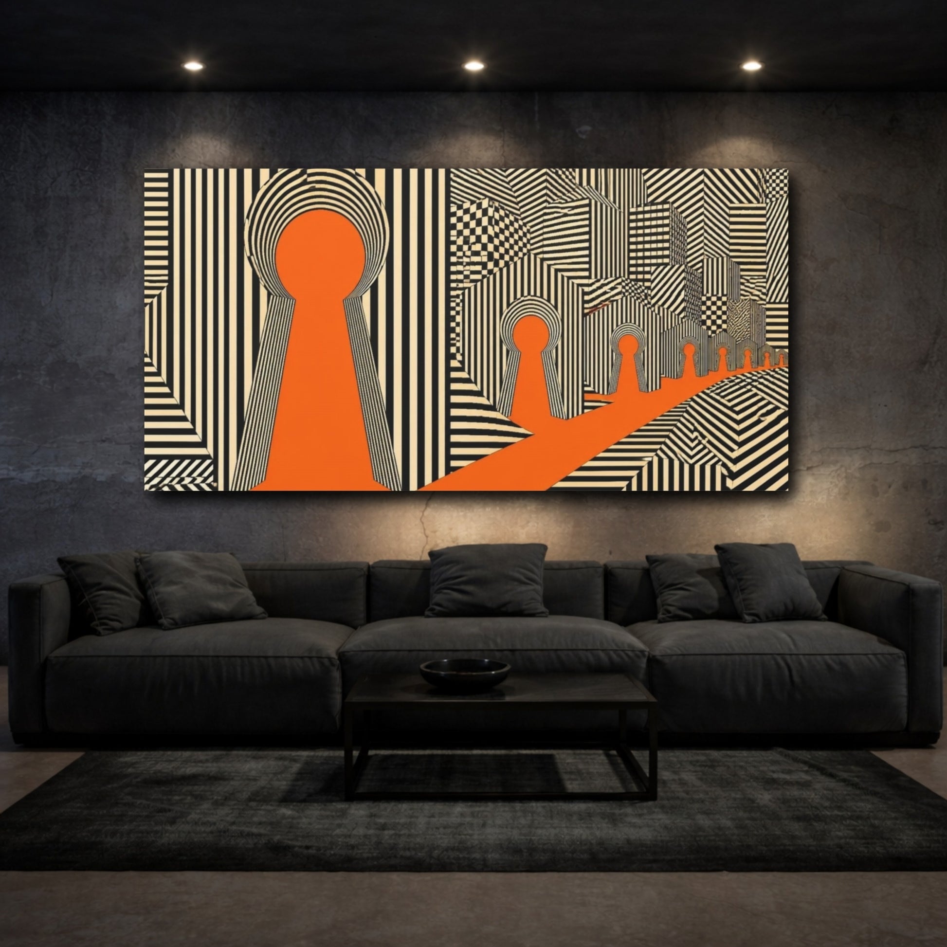 Mockup 3. Keyhole Cityscape Illusion shown as canvas print
