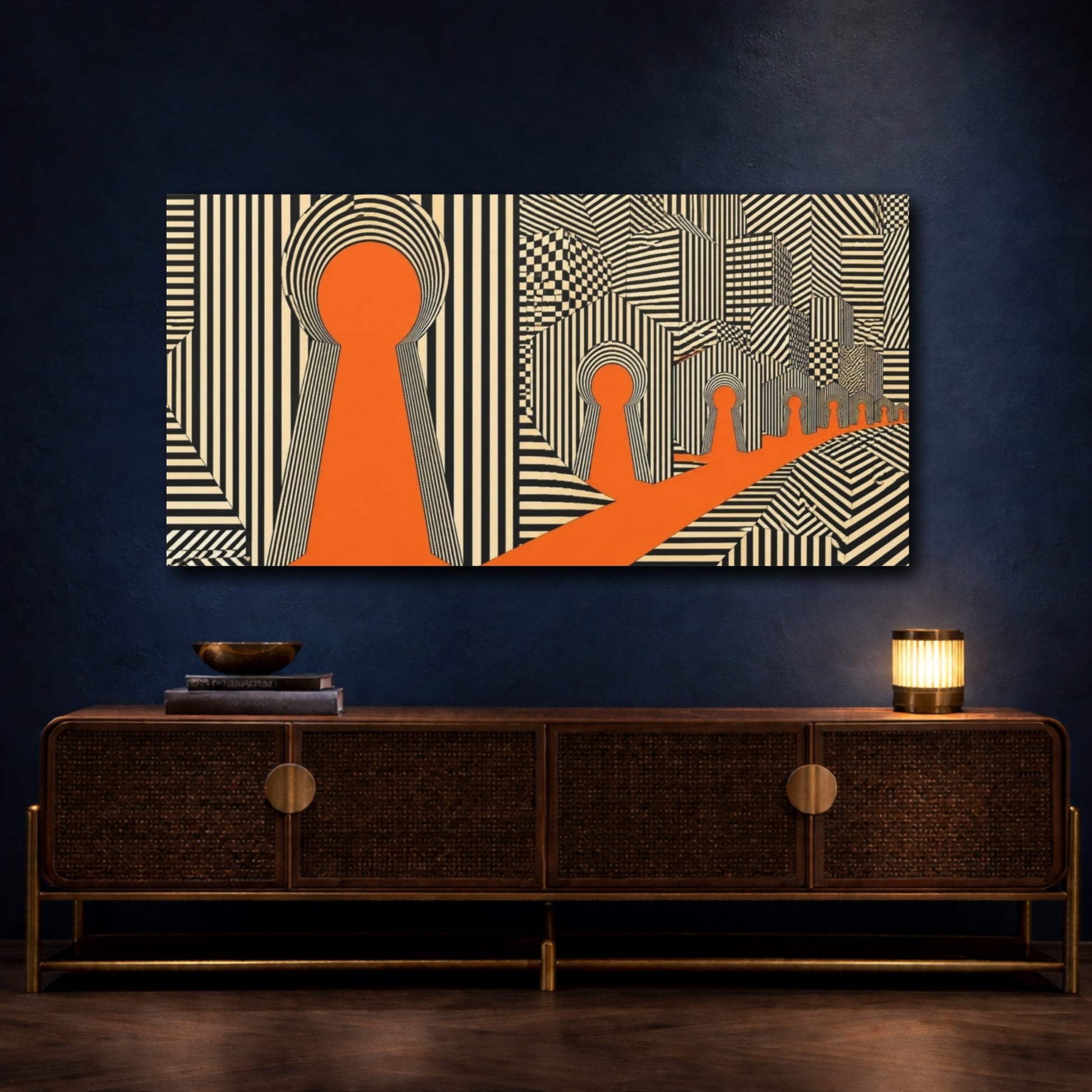 Mockup 4. Keyhole Cityscape Illusion shown as canvas print