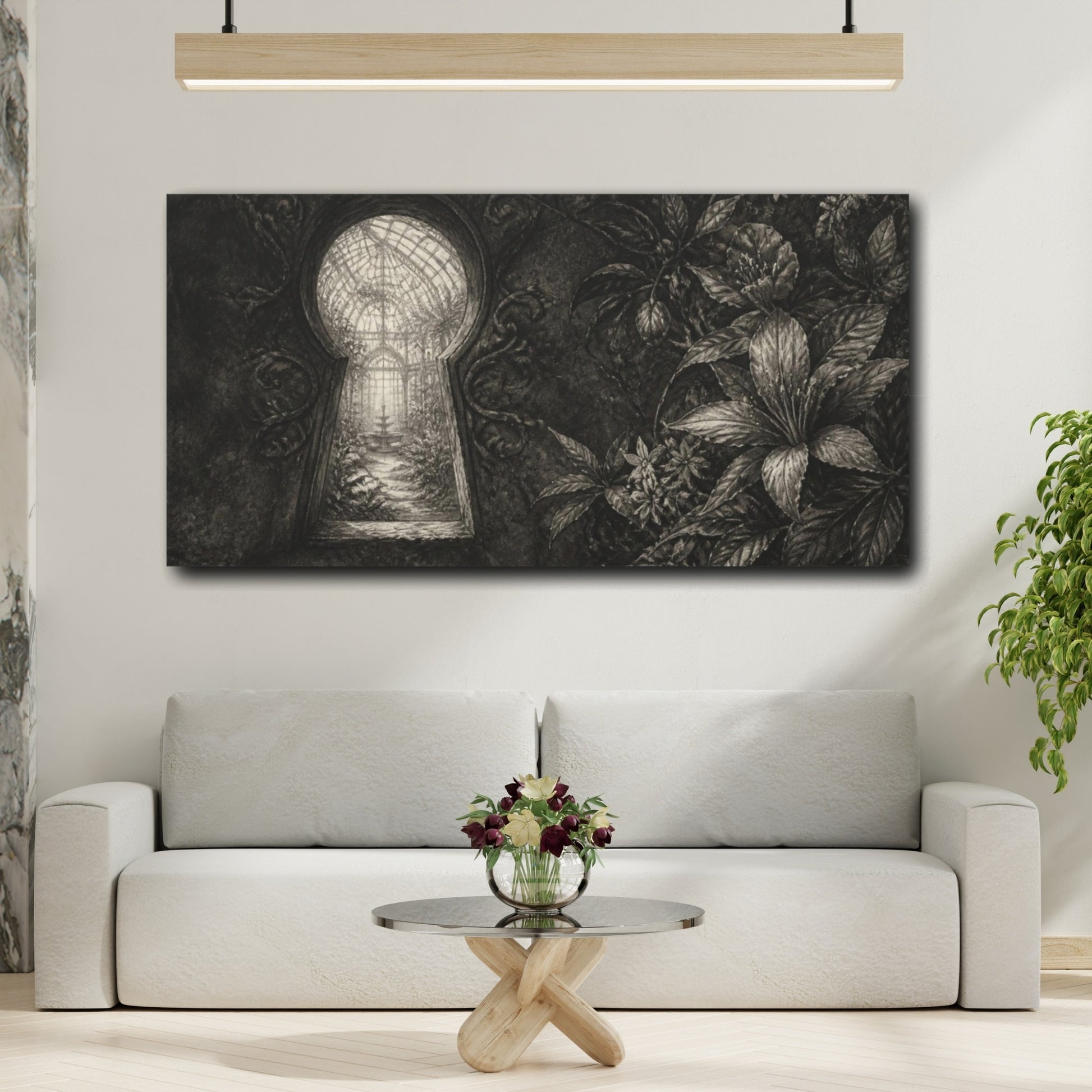 Mockup 2. Keyhole To Secret Greenhouse shown as canvas print