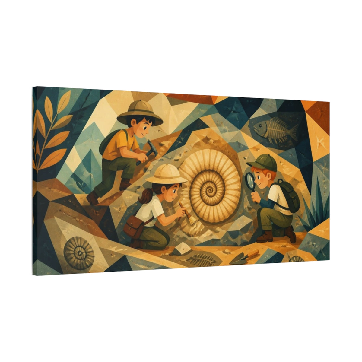 Main Mockup. Kids Ammonite Adventure shown as canvas print