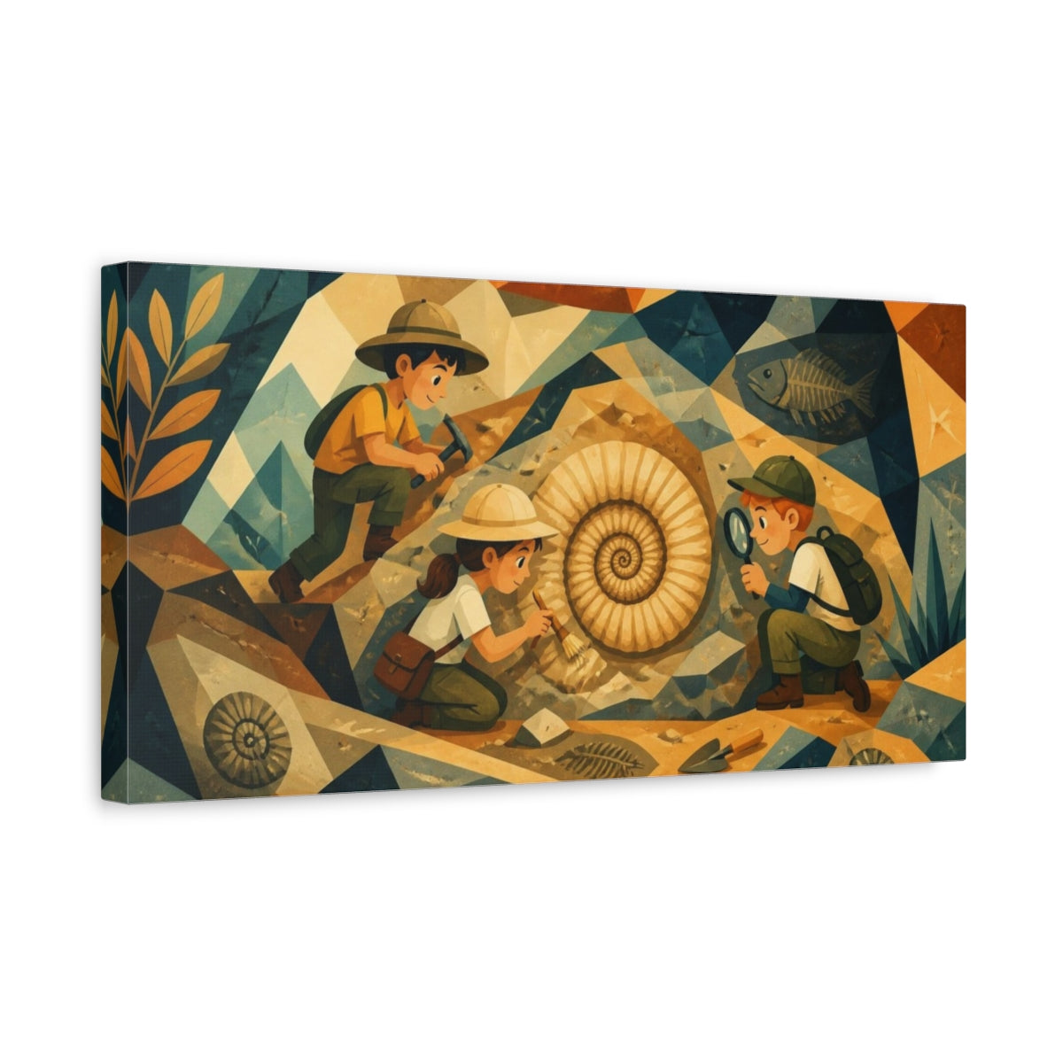 Side Mockup 3. Kids Ammonite Adventure shown as canvas print