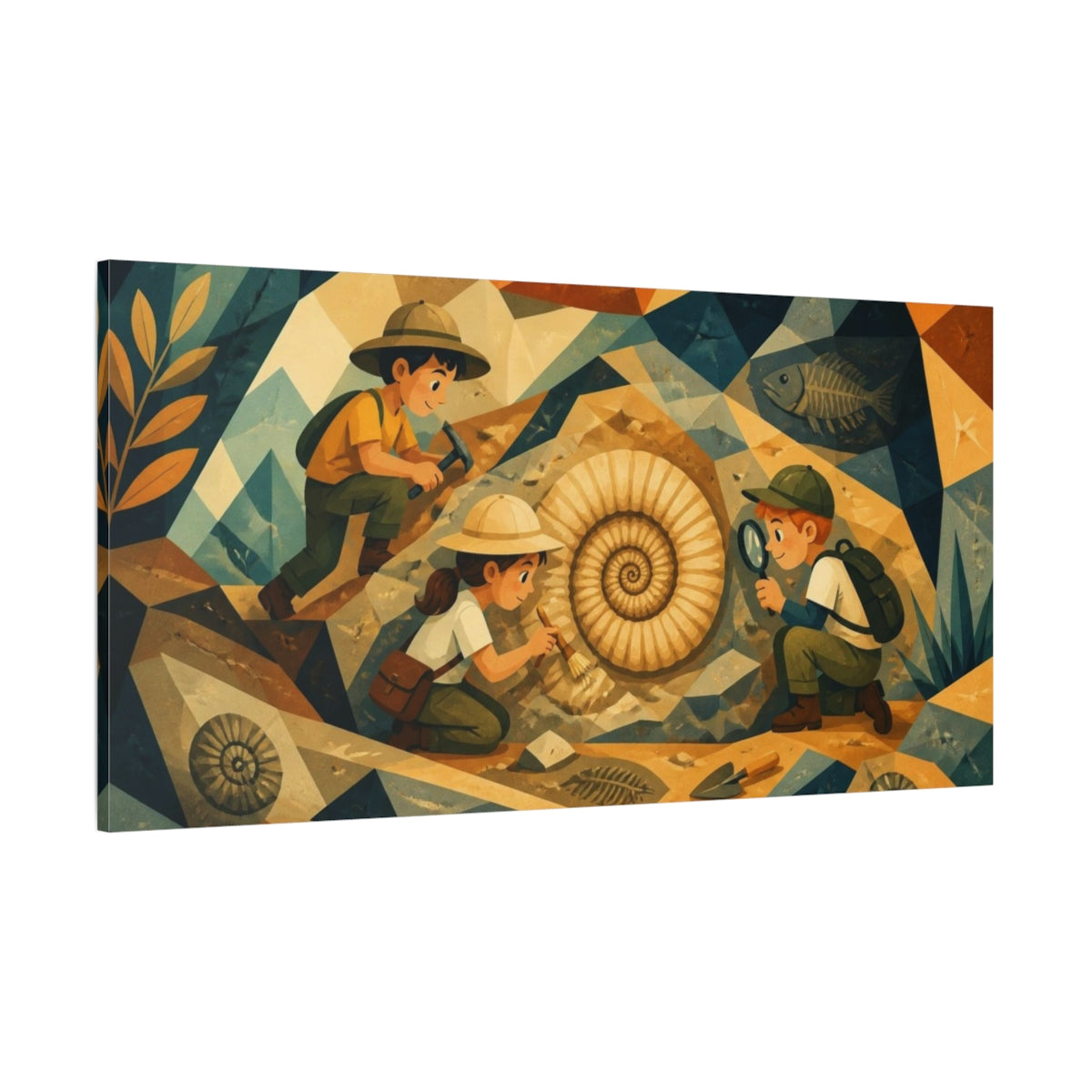 Side Mockup 2. Kids Ammonite Adventure shown as canvas print