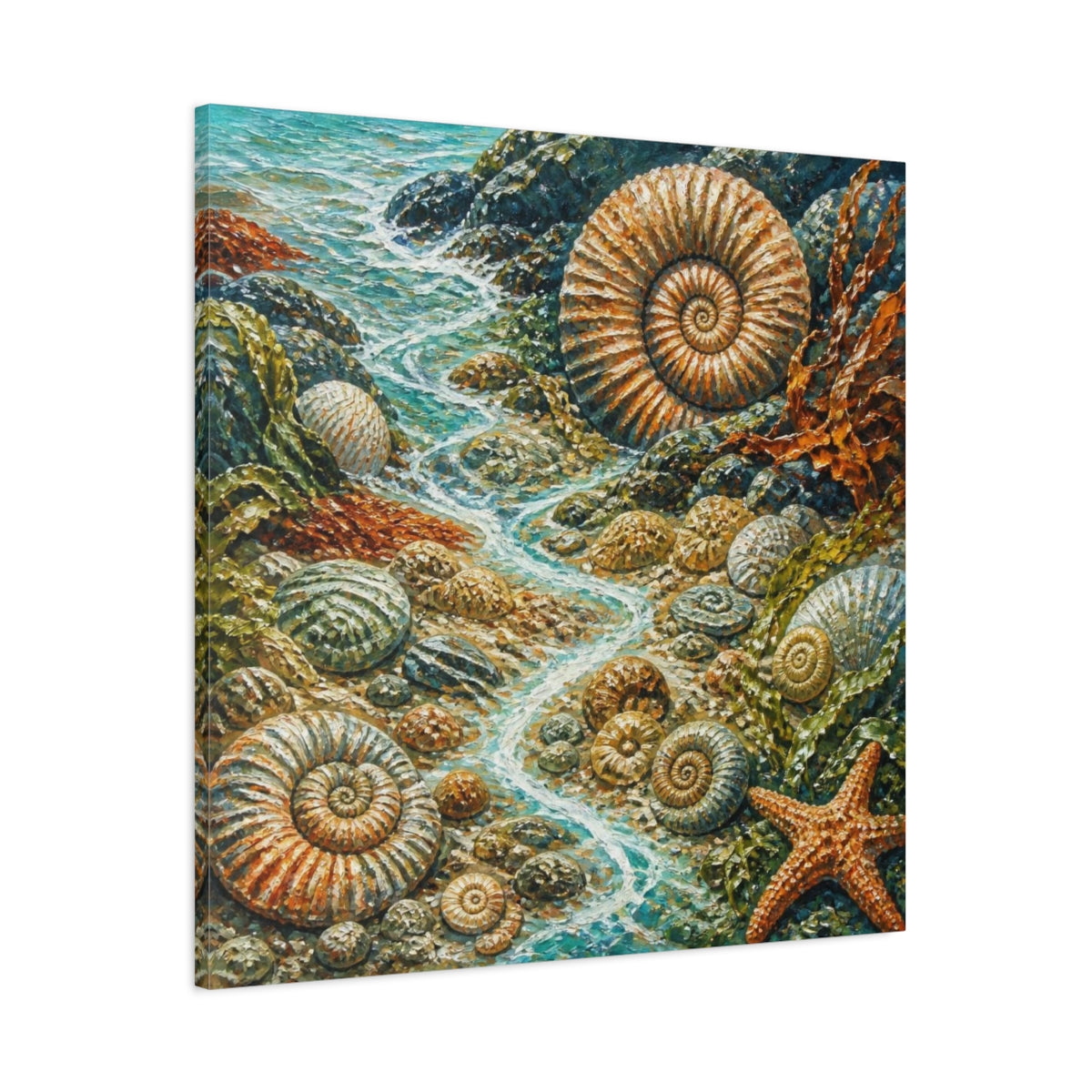 Main Mockup. Kids Ammonite Tidepool shown as canvas print