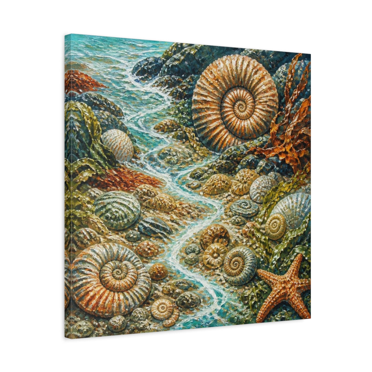 Side Mockup 4. Kids Ammonite Tidepool shown as canvas print