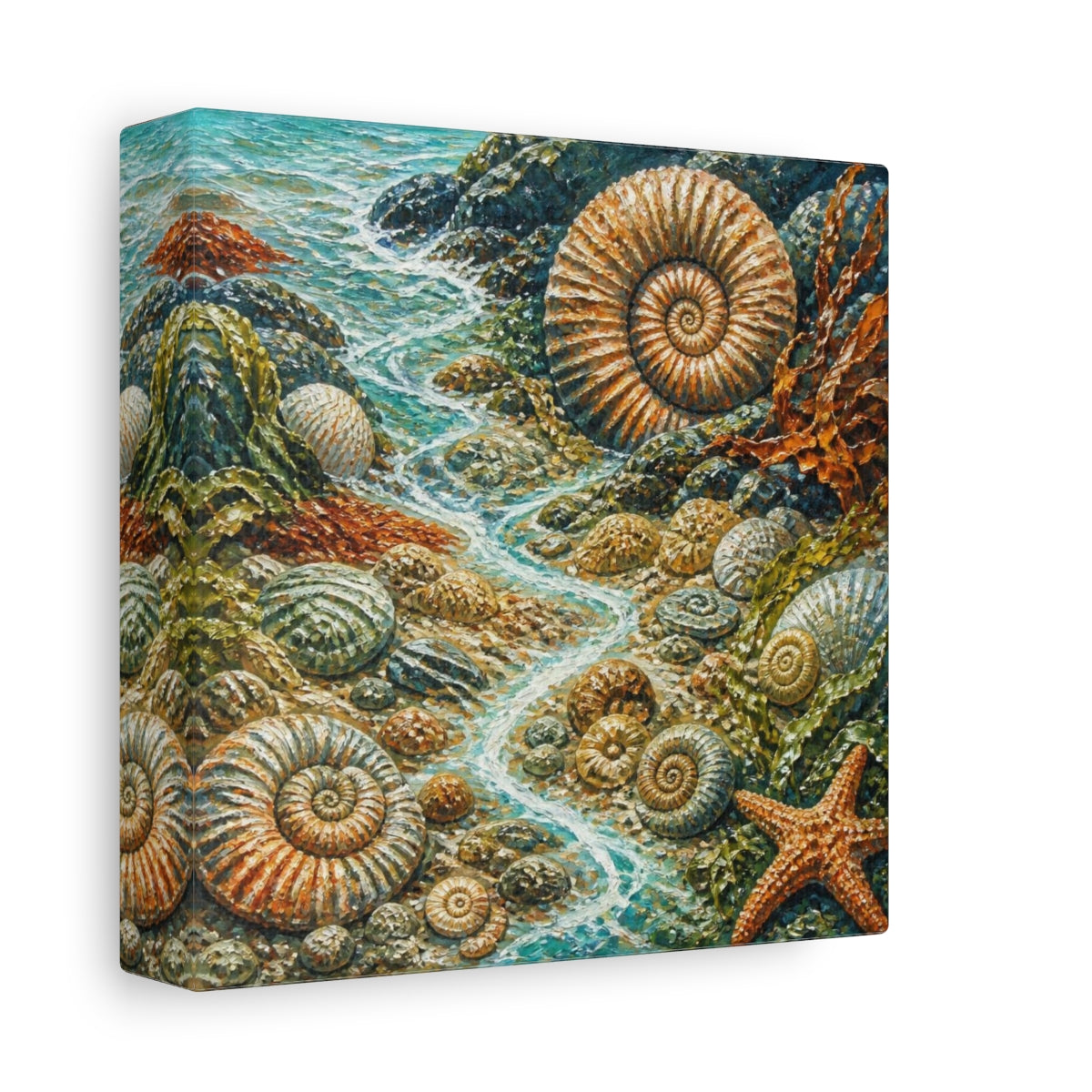 Side Mockup 2. Kids Ammonite Tidepool shown as canvas print