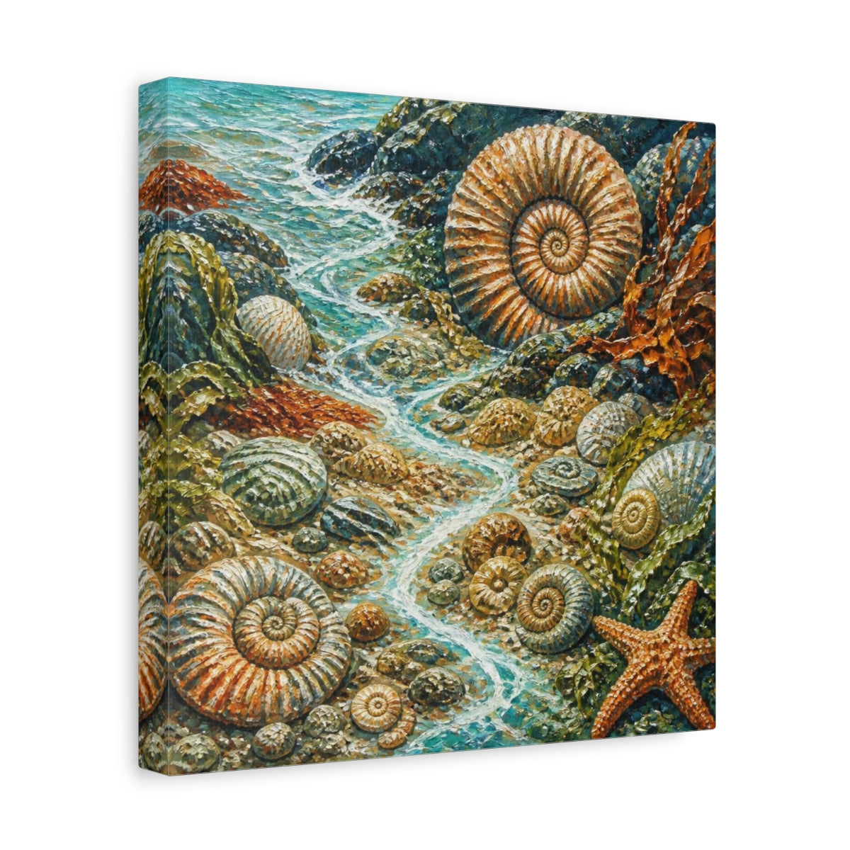 Side Mockup 8. Kids Ammonite Tidepool shown as canvas print