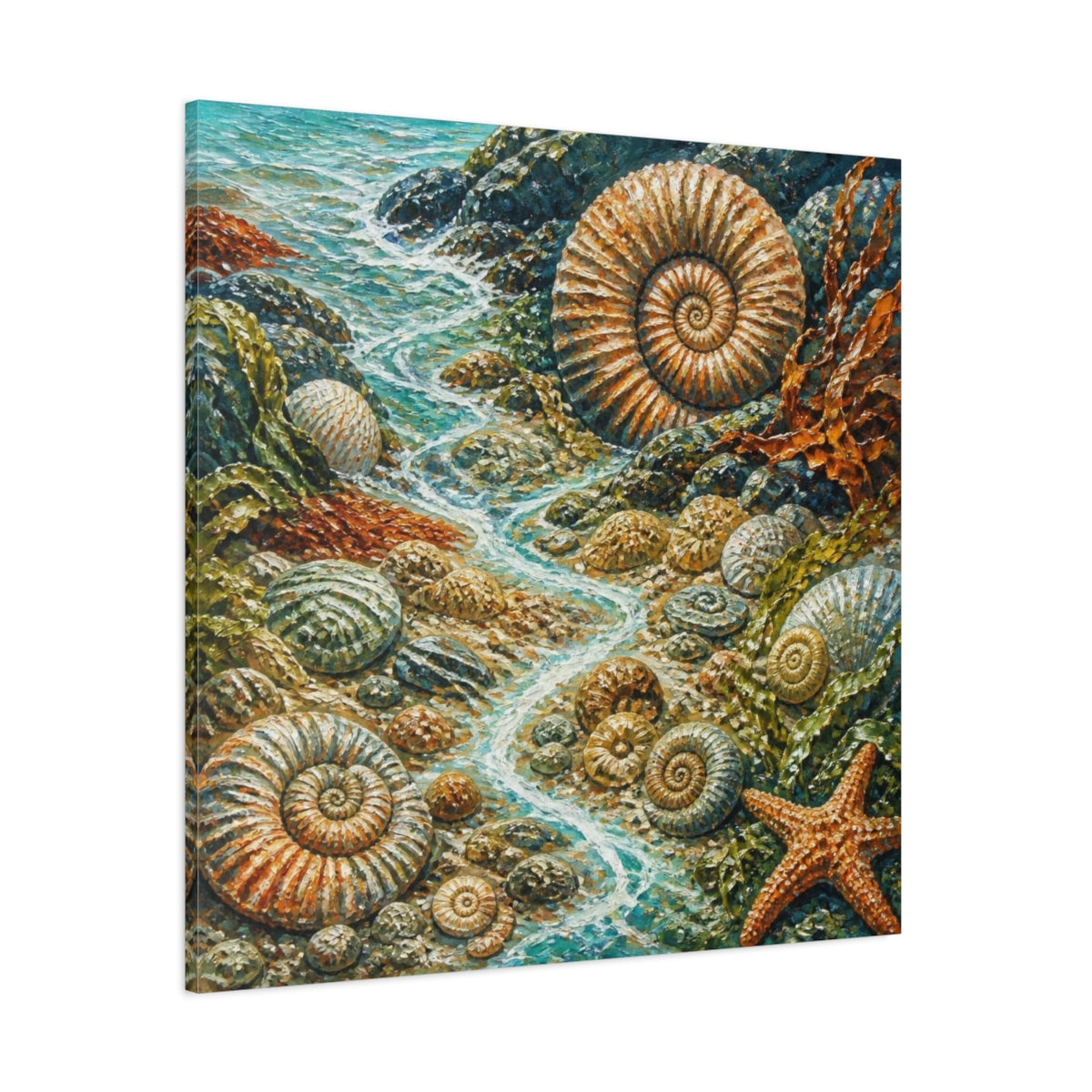 Side Mockup 1. Kids Ammonite Tidepool shown as canvas print