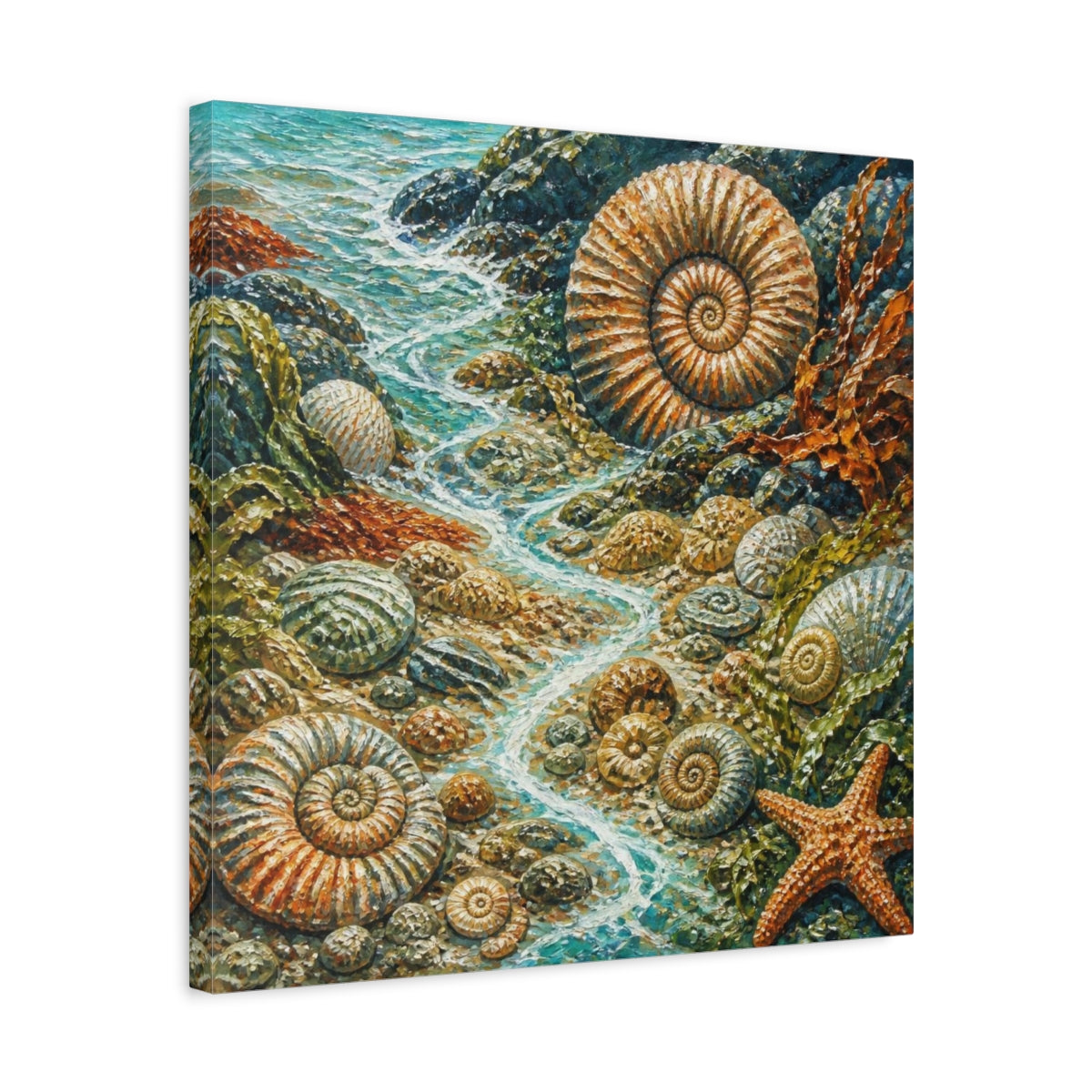 Side Mockup 5. Kids Ammonite Tidepool shown as canvas print