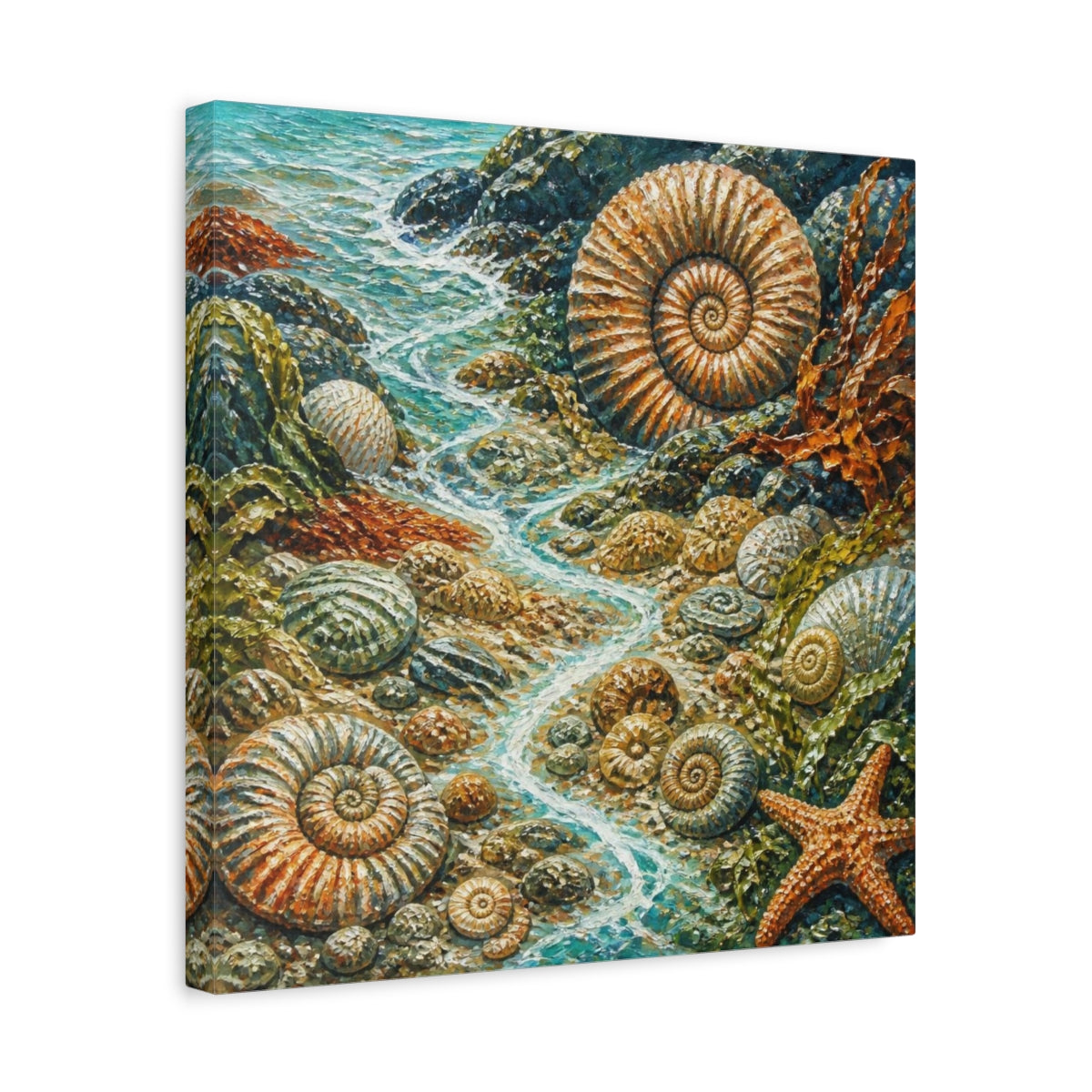 Side Mockup 6. Kids Ammonite Tidepool shown as canvas print