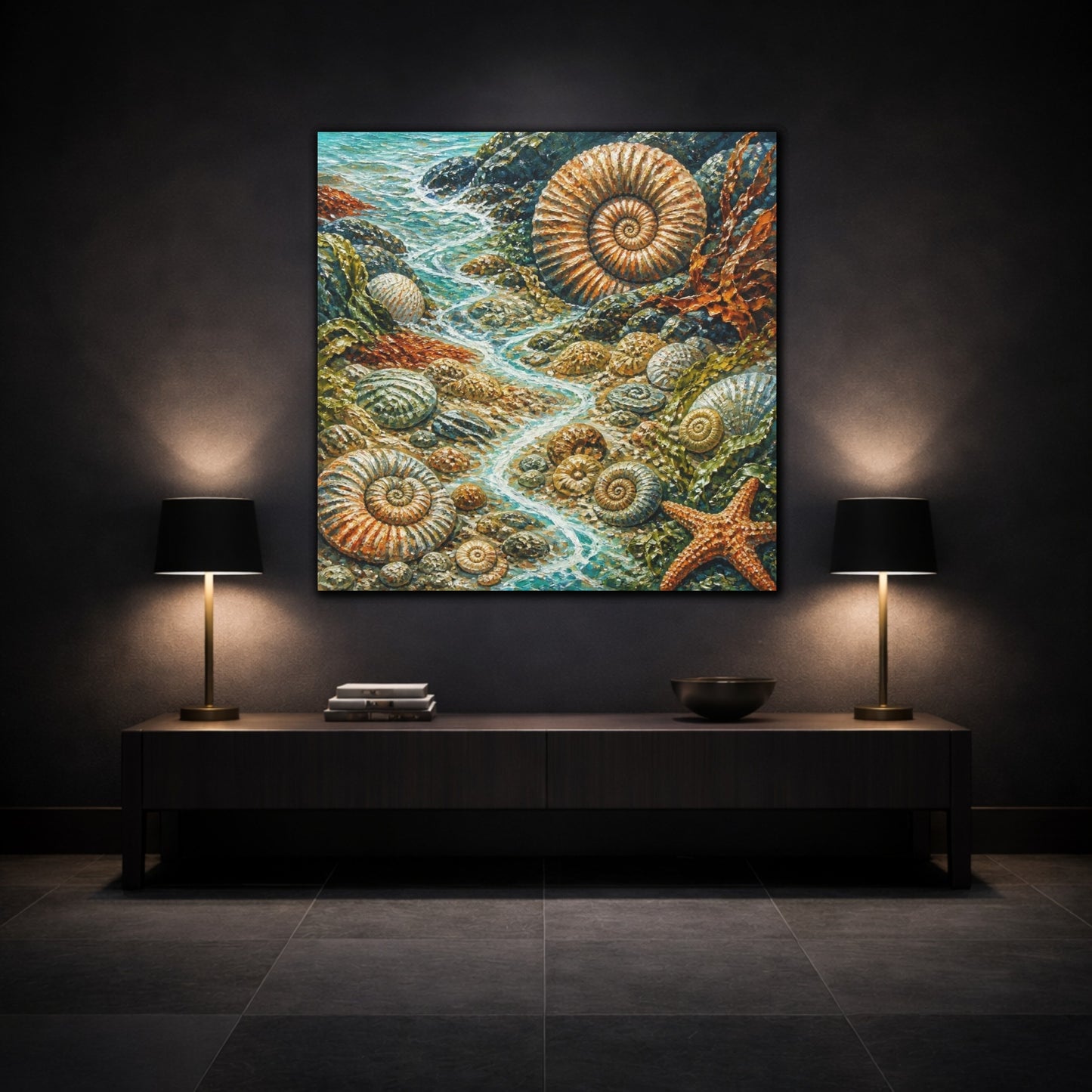 Mockup 3. Kids Ammonite Tidepool shown as canvas print