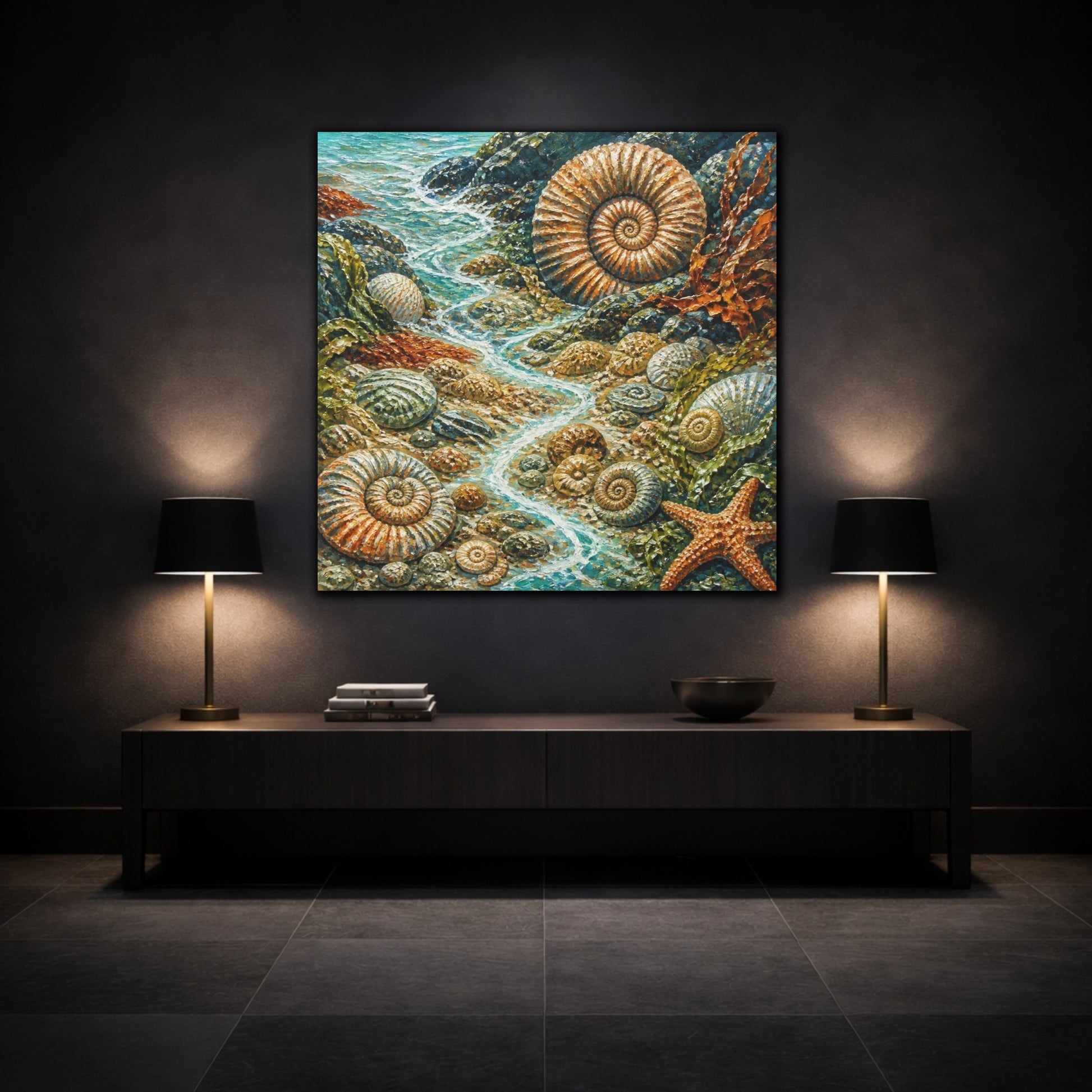 Mockup 3. Kids Ammonite Tidepool shown as canvas print