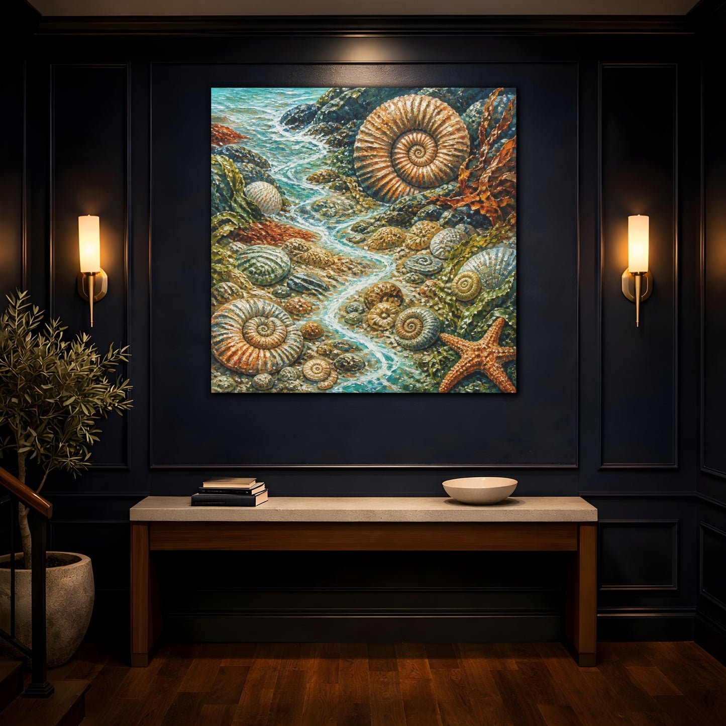 Mockup 4. Kids Ammonite Tidepool shown as canvas print