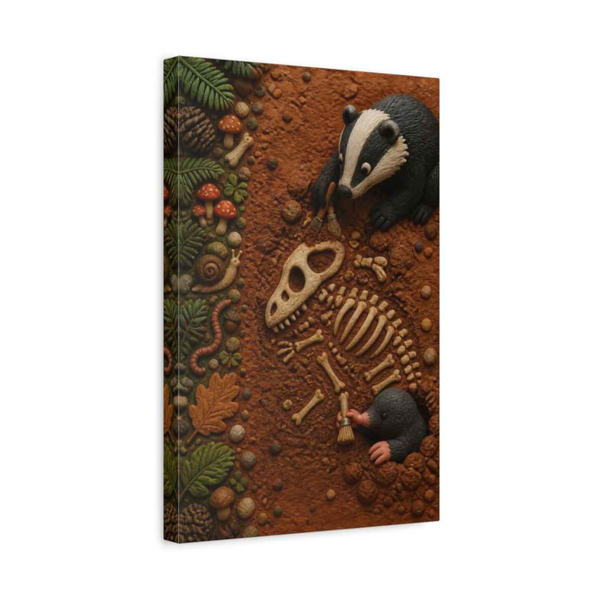 Side Mockup 4. Kids' Badger Fossil Dig shown as canvas print