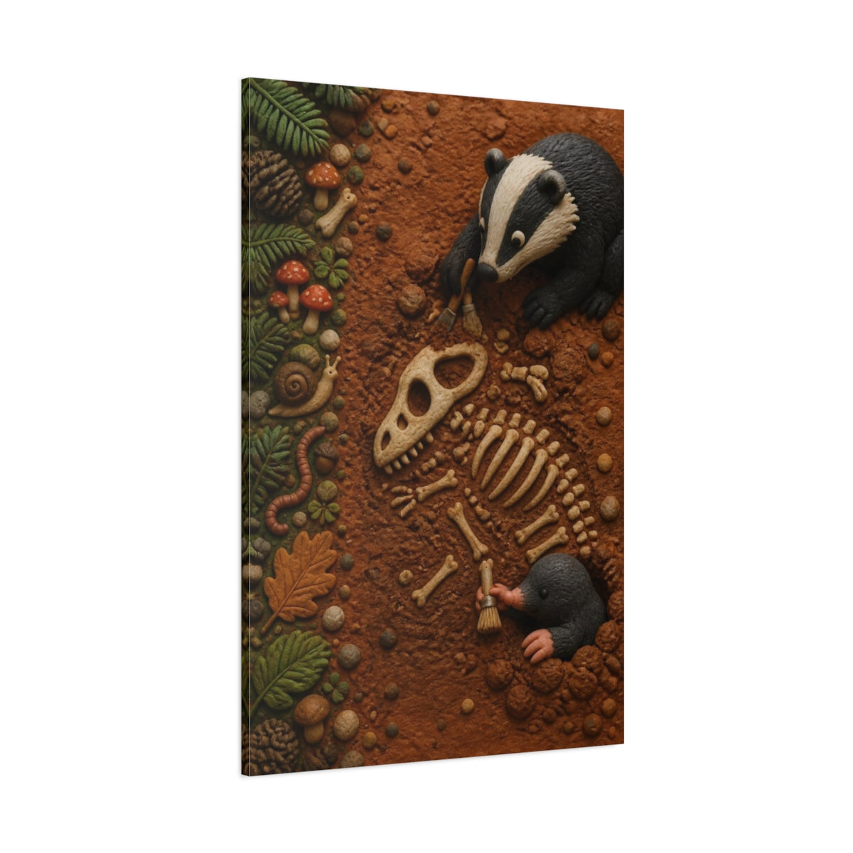 Side Mockup 1. Kids' Badger Fossil Dig shown as canvas print