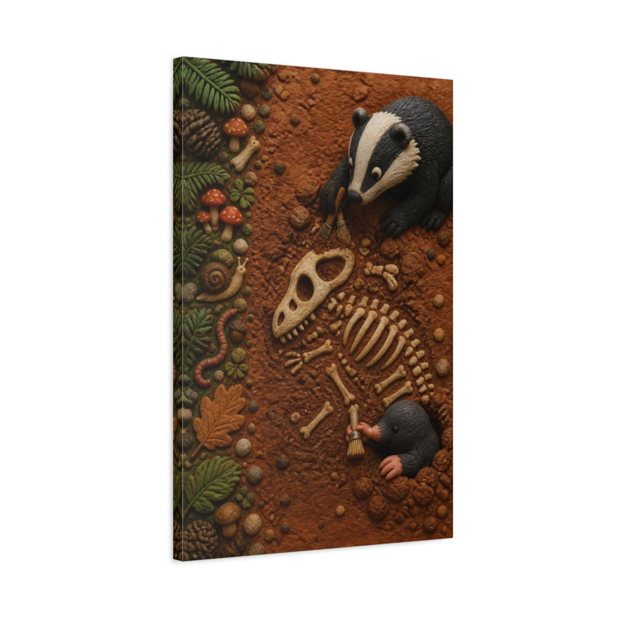 Side Mockup 2. Kids' Badger Fossil Dig shown as canvas print