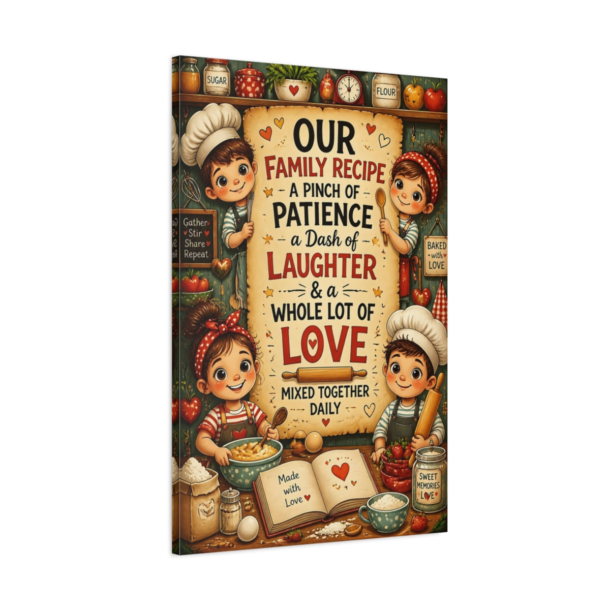 Main Mockup. Kids Baking Quote shown as canvas print