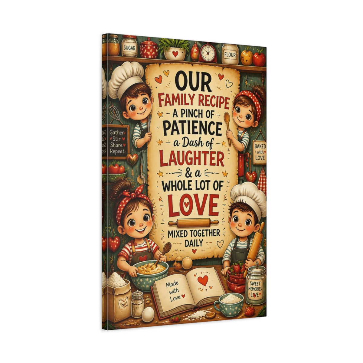 Side Mockup 2. Kids Baking Quote shown as canvas print