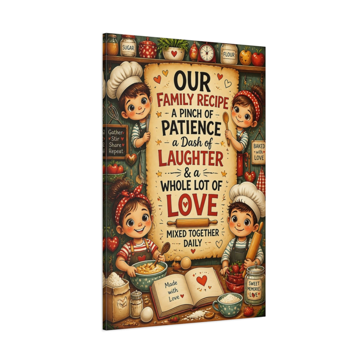 Side Mockup 1. Kids Baking Quote shown as canvas print