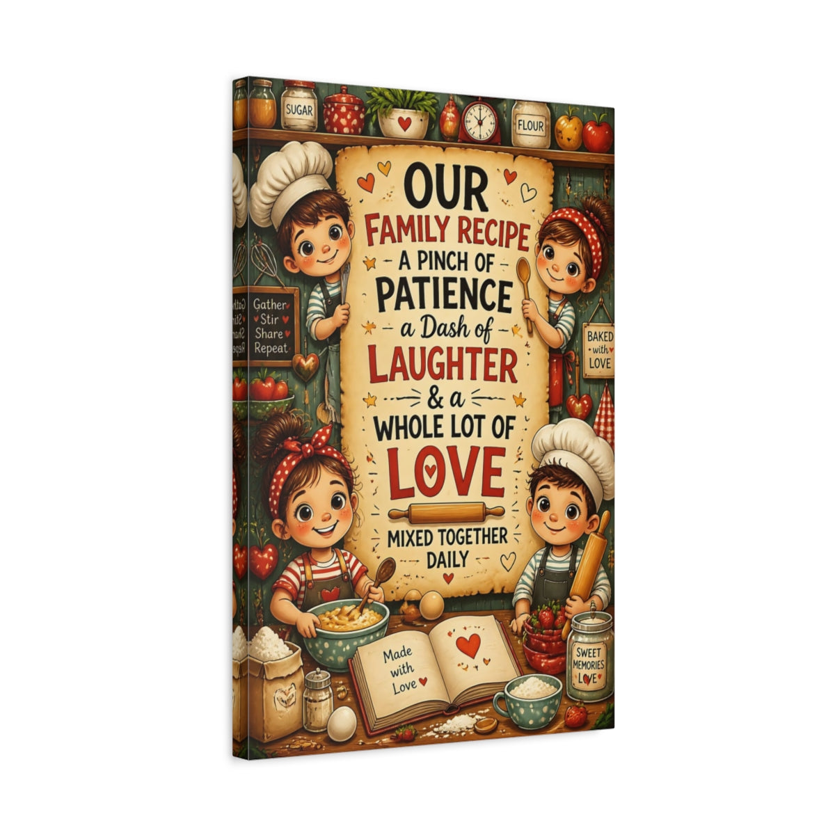 Side Mockup 3. Kids Baking Quote shown as canvas print