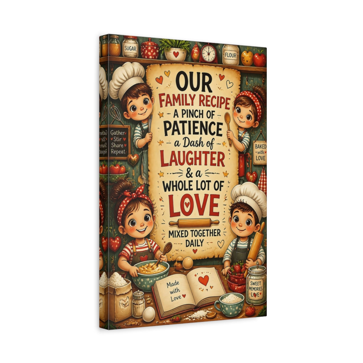 Side Mockup 4. Kids Baking Quote shown as canvas print
