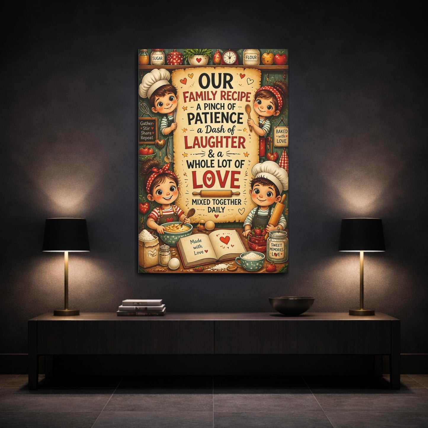 Mockup 3. Kids Baking Quote shown as canvas print