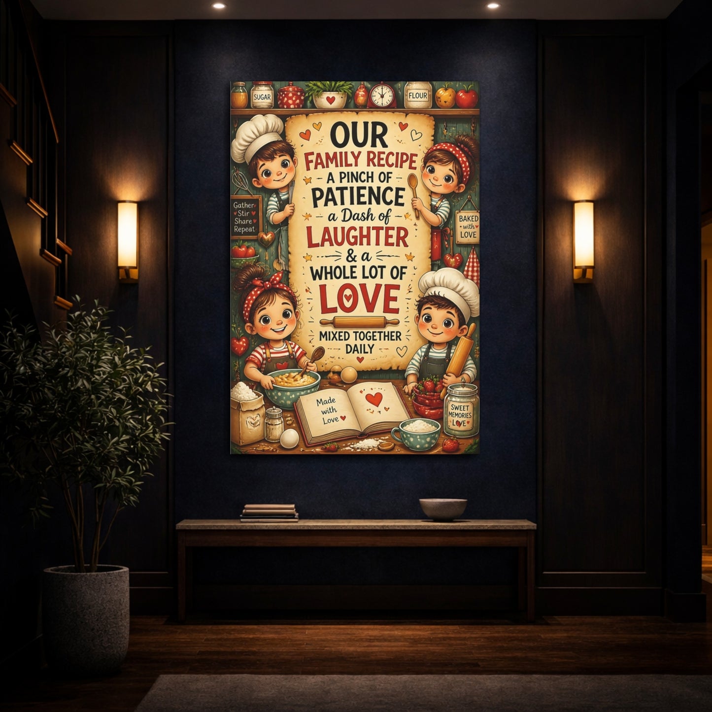 Mockup 4. Kids Baking Quote shown as canvas print