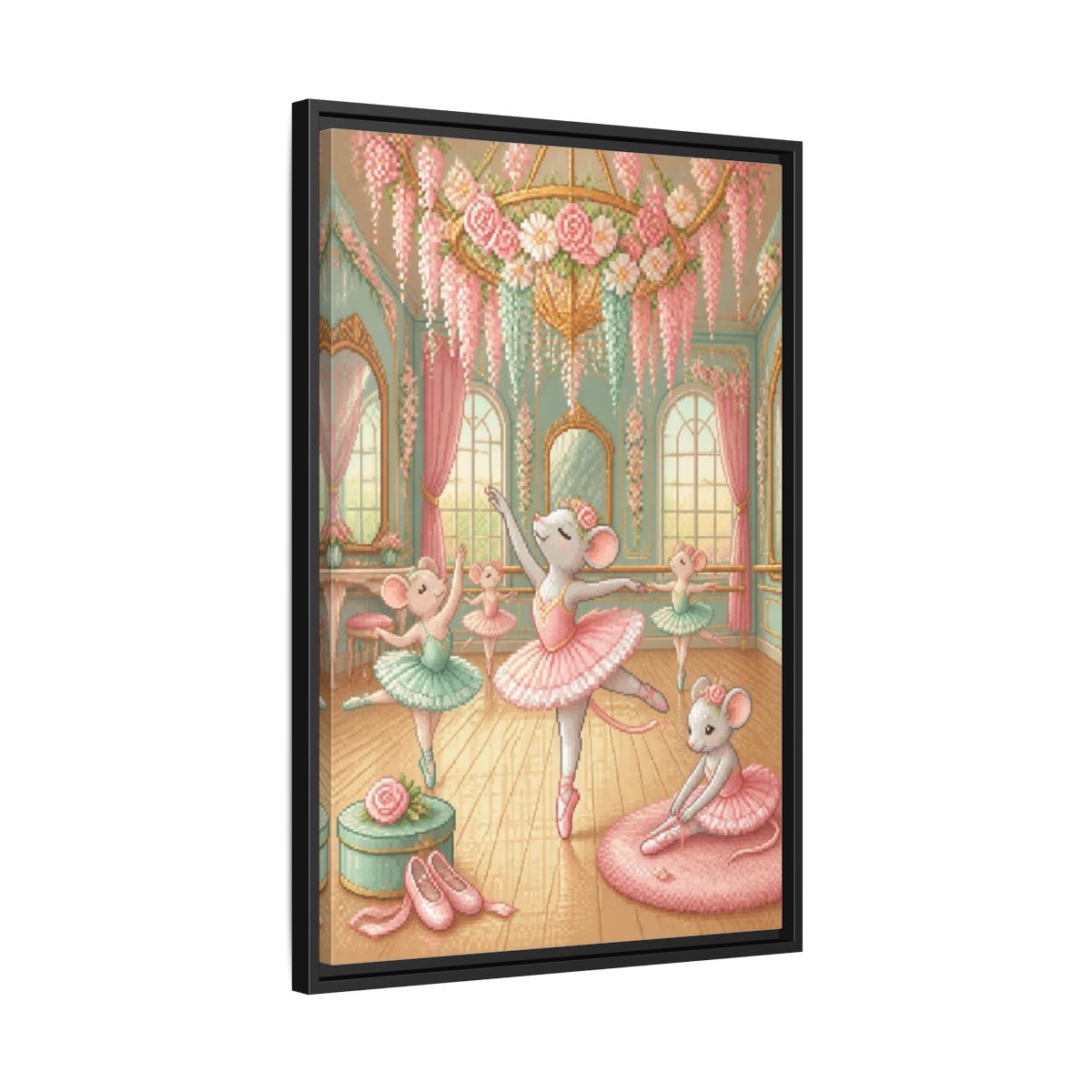 Side Mockup 14. Kids Ballet Mice shown as framed canvas print