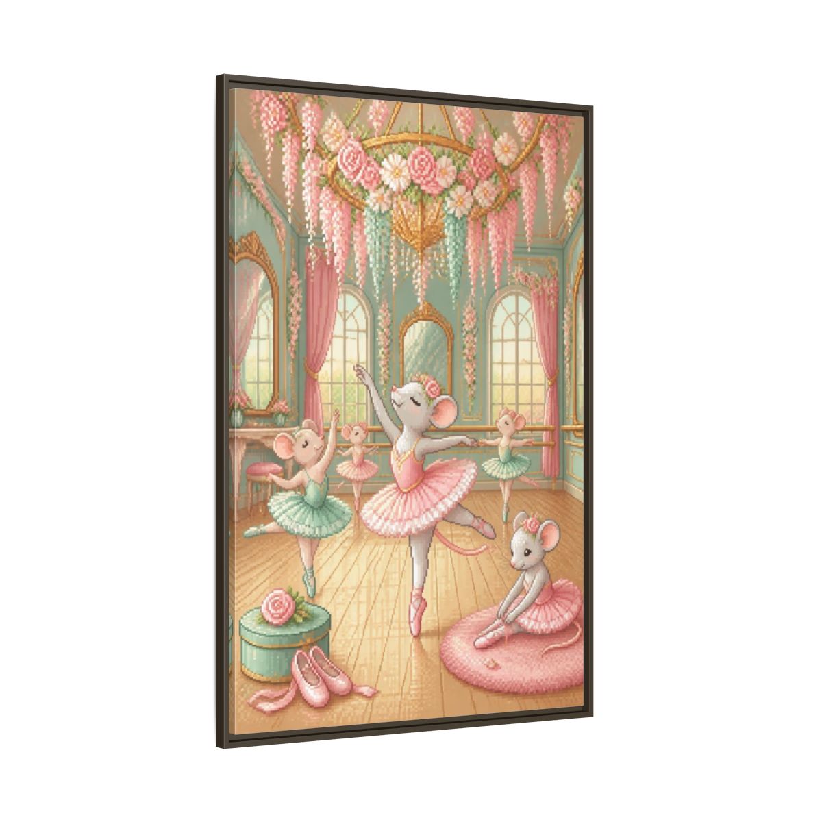 Side Mockup 8. Kids Ballet Mice shown as framed canvas print