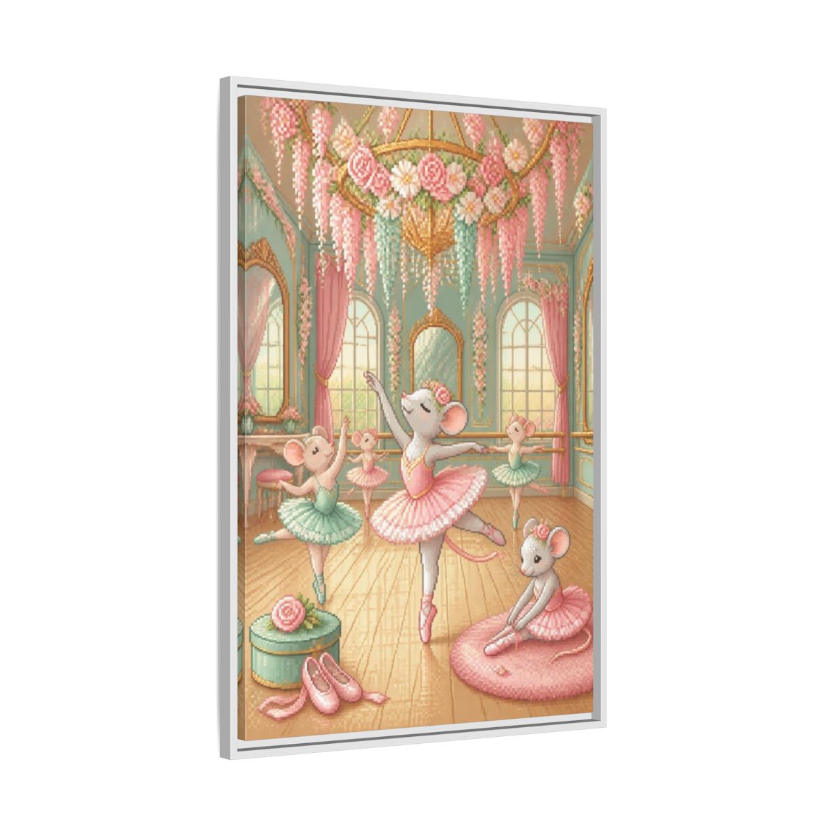 Side Mockup 9. Kids Ballet Mice shown as framed canvas print