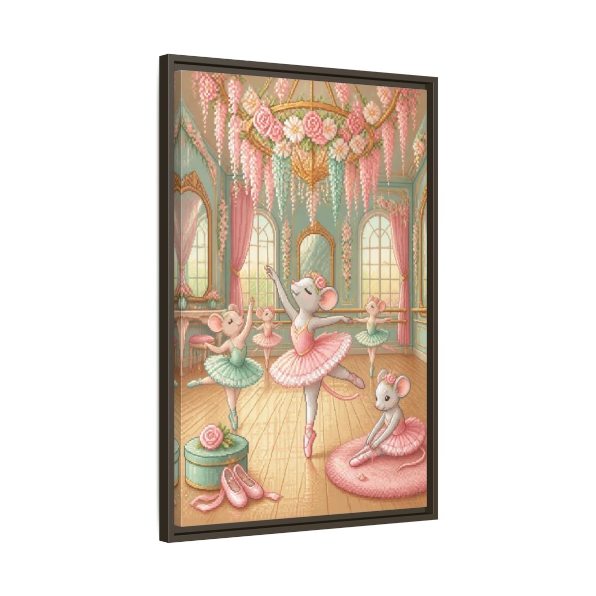 Side Mockup 11. Kids Ballet Mice shown as framed canvas print
