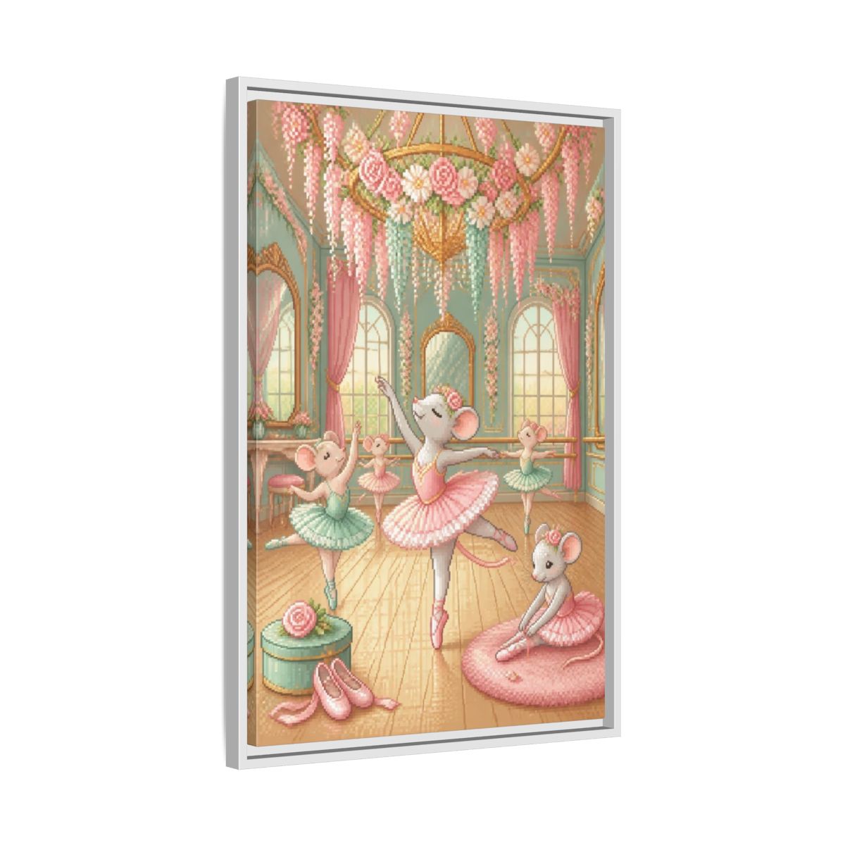 Side Mockup 10. Kids Ballet Mice shown as framed canvas print