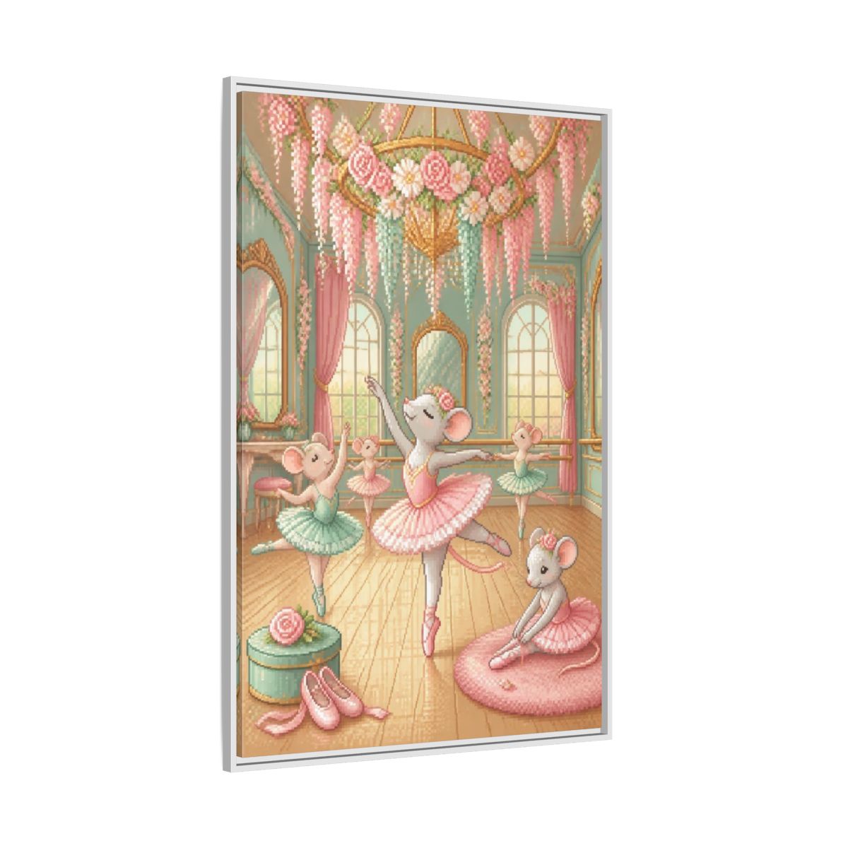 Side Mockup 7. Kids Ballet Mice shown as framed canvas print