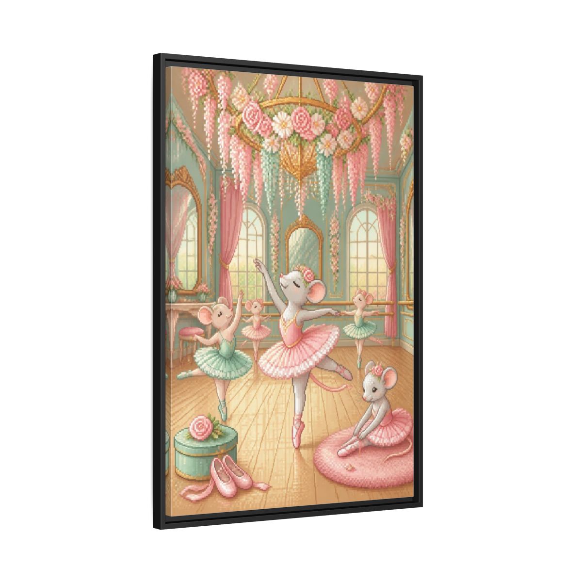 Side Mockup 13. Kids Ballet Mice shown as framed canvas print