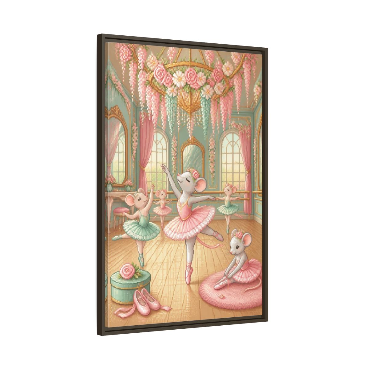 Main Mockup. Kids Ballet Mice shown as framed canvas print