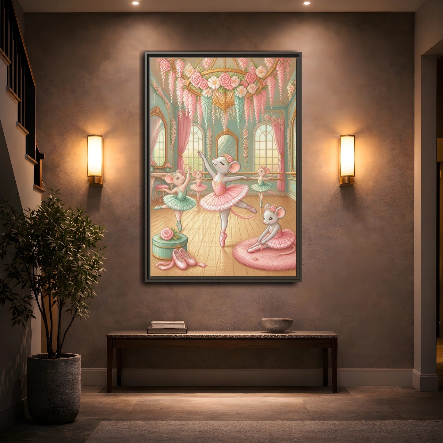 Mockup 2. Kids Ballet Mice shown as framed canvas print