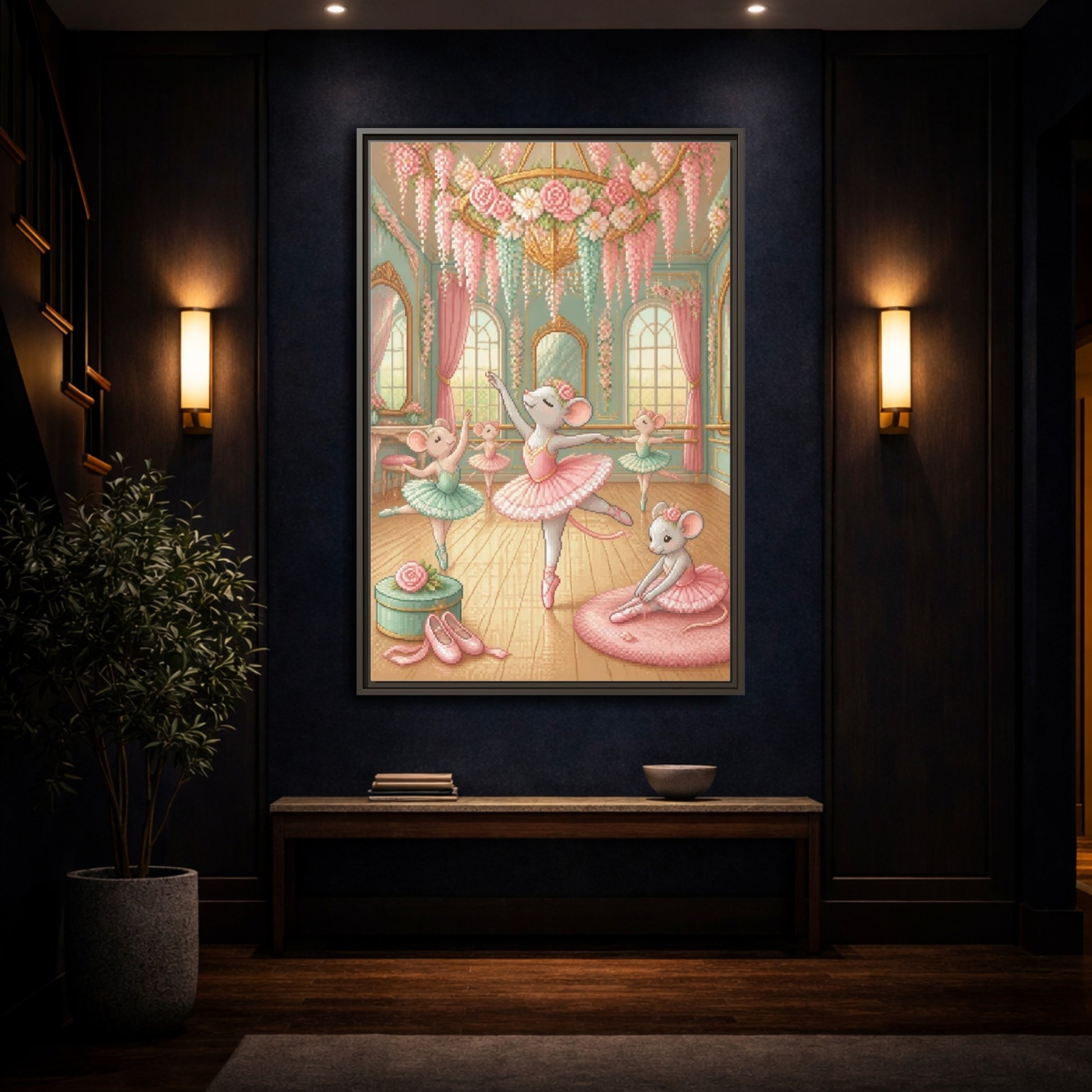 Mockup 4. Kids Ballet Mice shown as framed canvas print