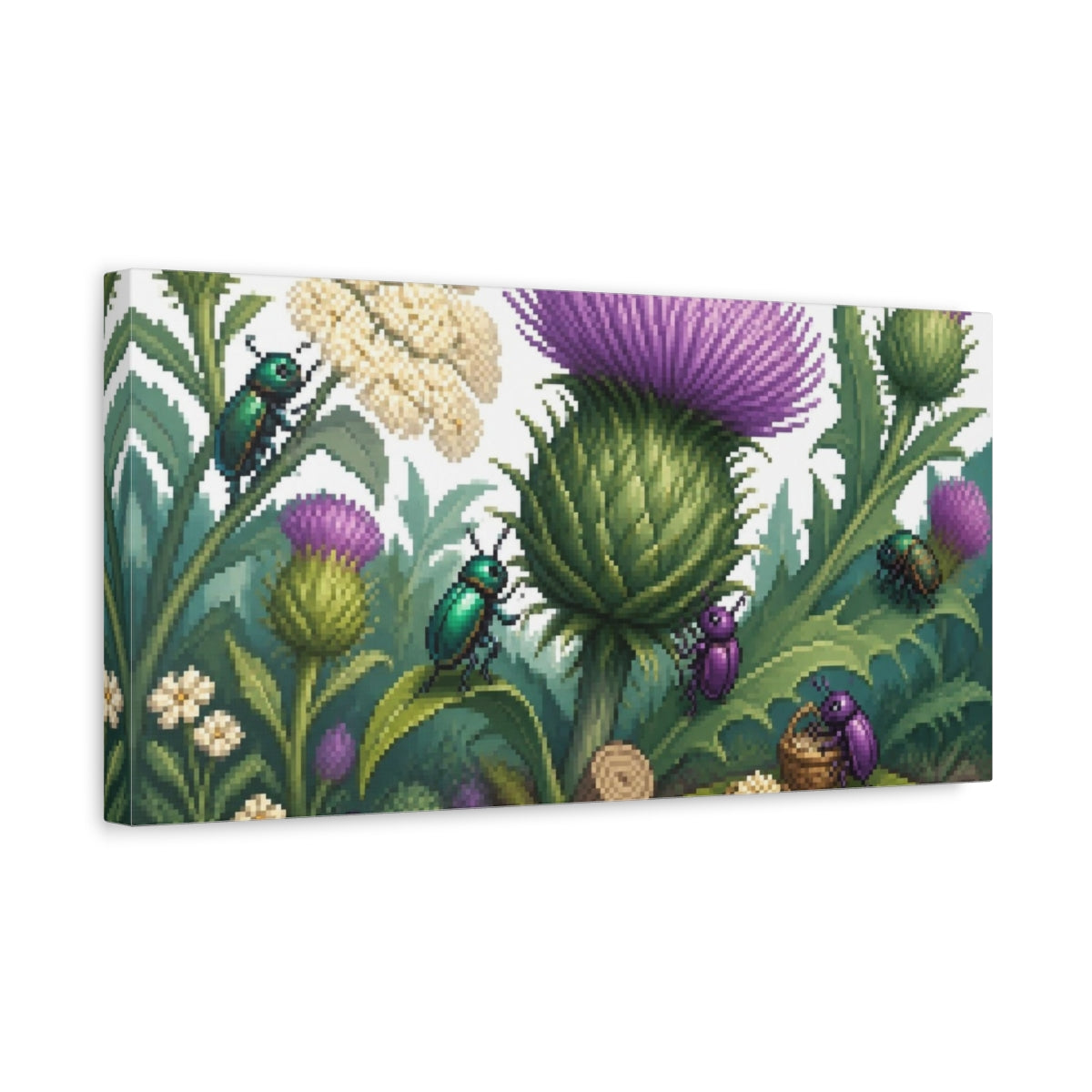 Side Mockup 3. Kids Beetle Thistle Garden shown as canvas print
