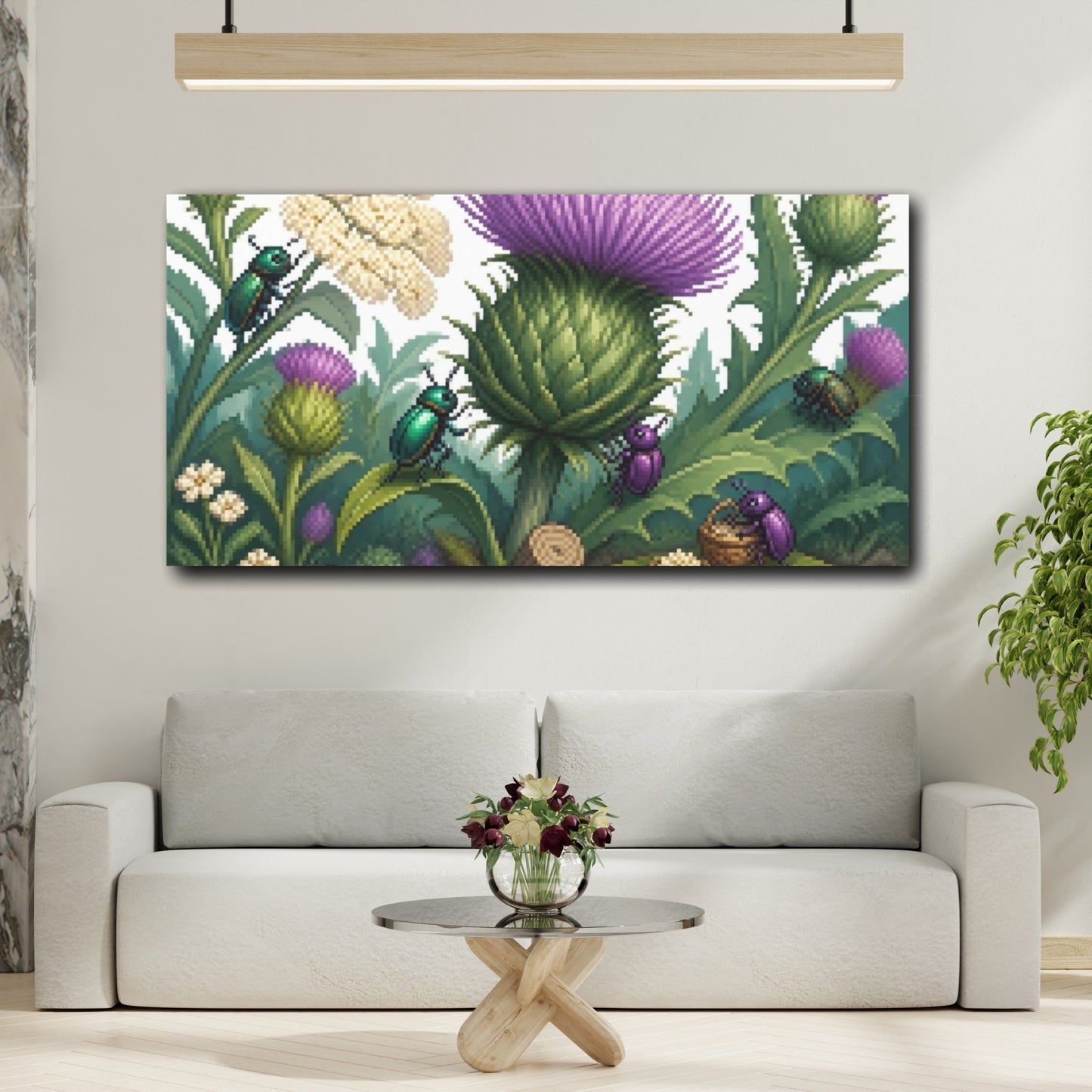 Mockup 2. Kids Beetle Thistle Garden shown as canvas print