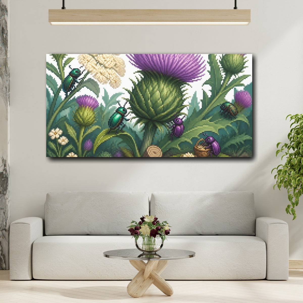 Mockup 2. Kids Beetle Thistle Garden shown as canvas print