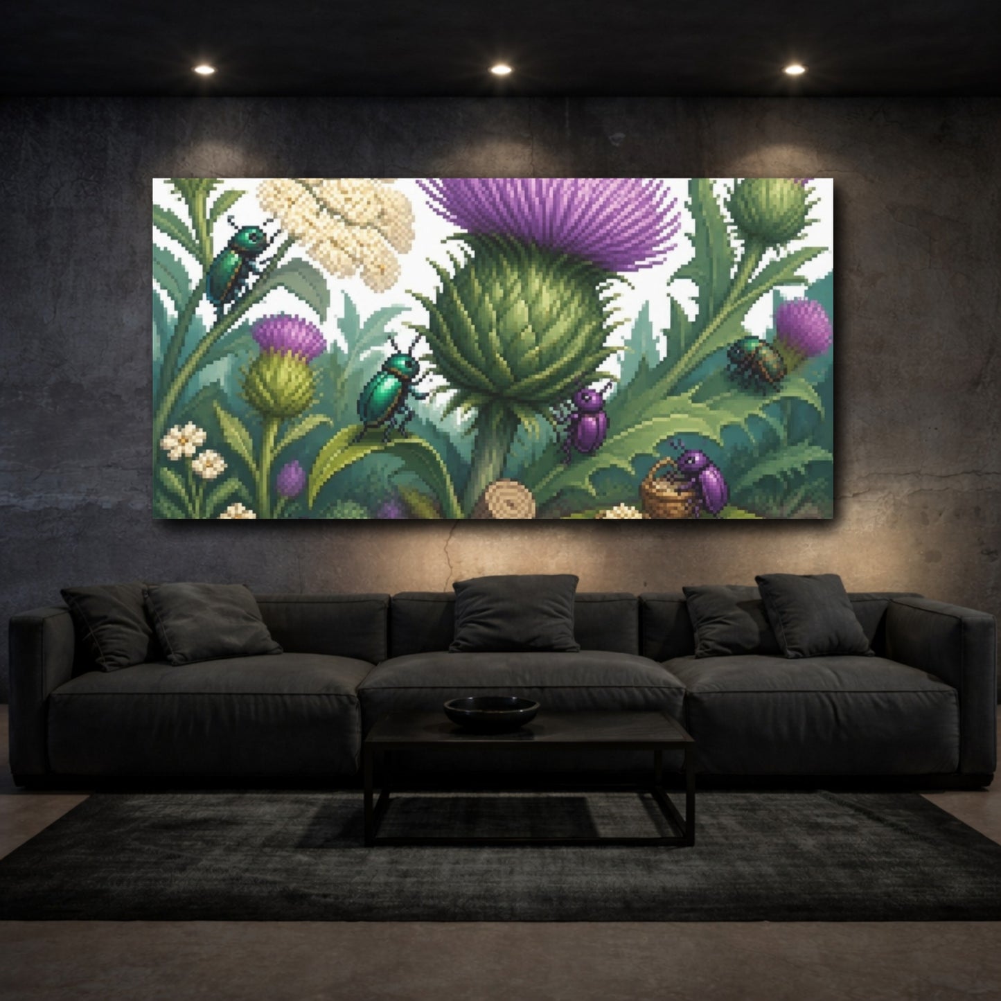 Mockup 3. Kids Beetle Thistle Garden shown as canvas print