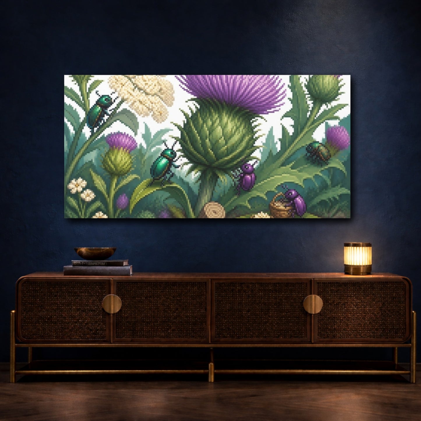 Mockup 4. Kids Beetle Thistle Garden shown as canvas print