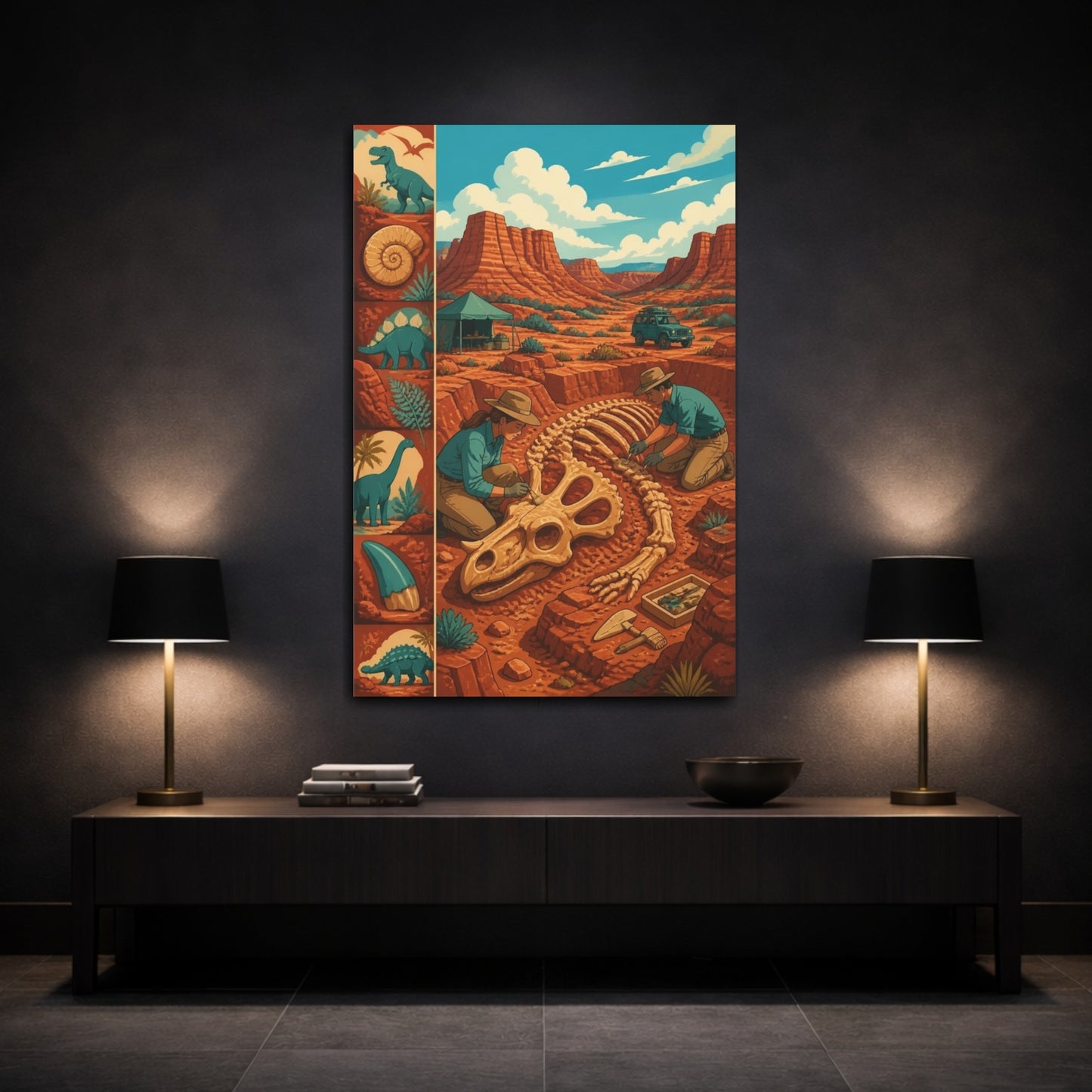 Mockup 3. Kids Dinosaur Dig shown as canvas print