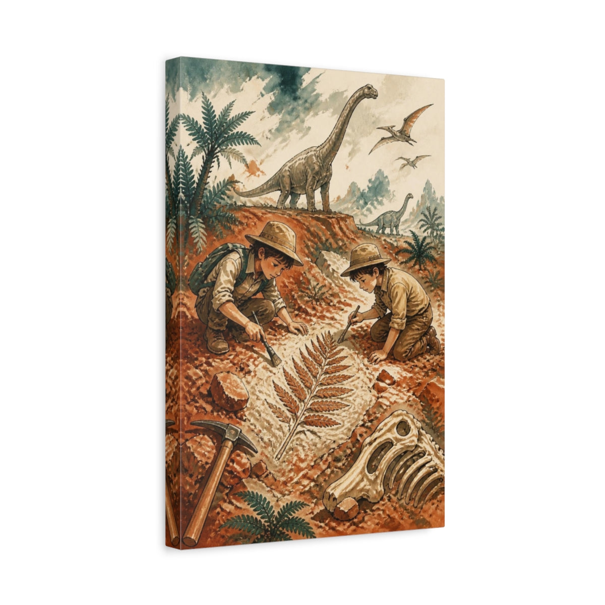 Side Mockup 4. Kids Dinosaur Fossil Dig shown as canvas print