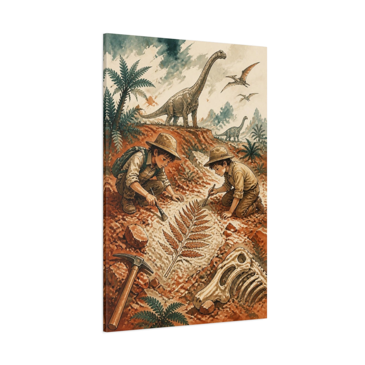Side Mockup 1. Kids Dinosaur Fossil Dig shown as canvas print