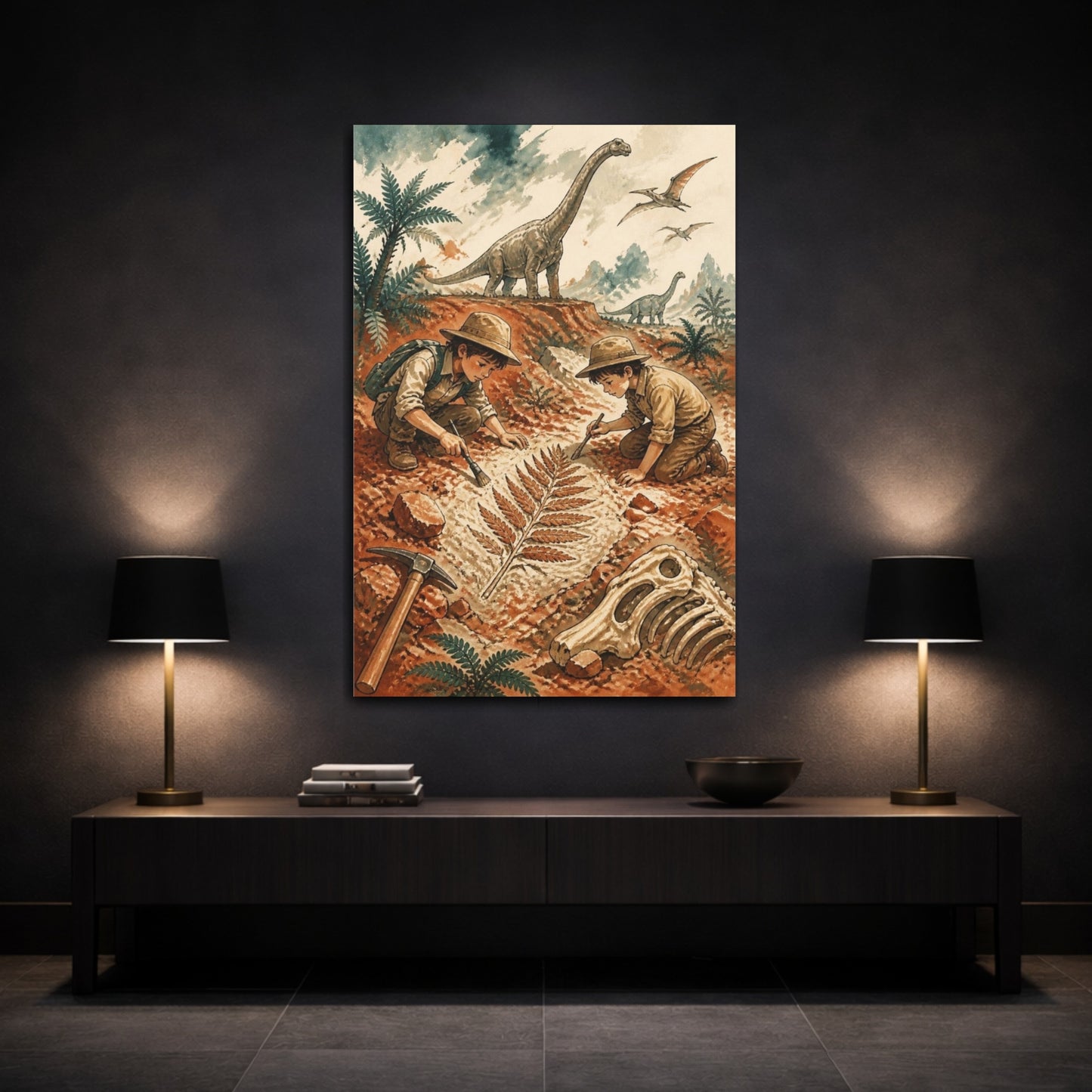 Mockup 3. Kids Dinosaur Fossil Dig shown as canvas print