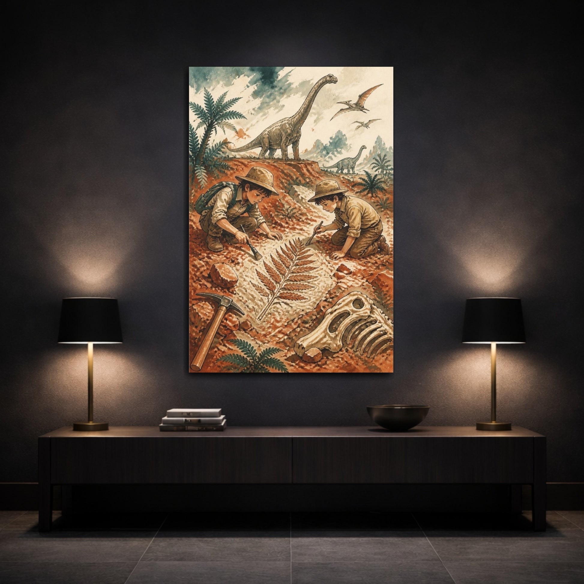 Mockup 3. Kids Dinosaur Fossil Dig shown as canvas print