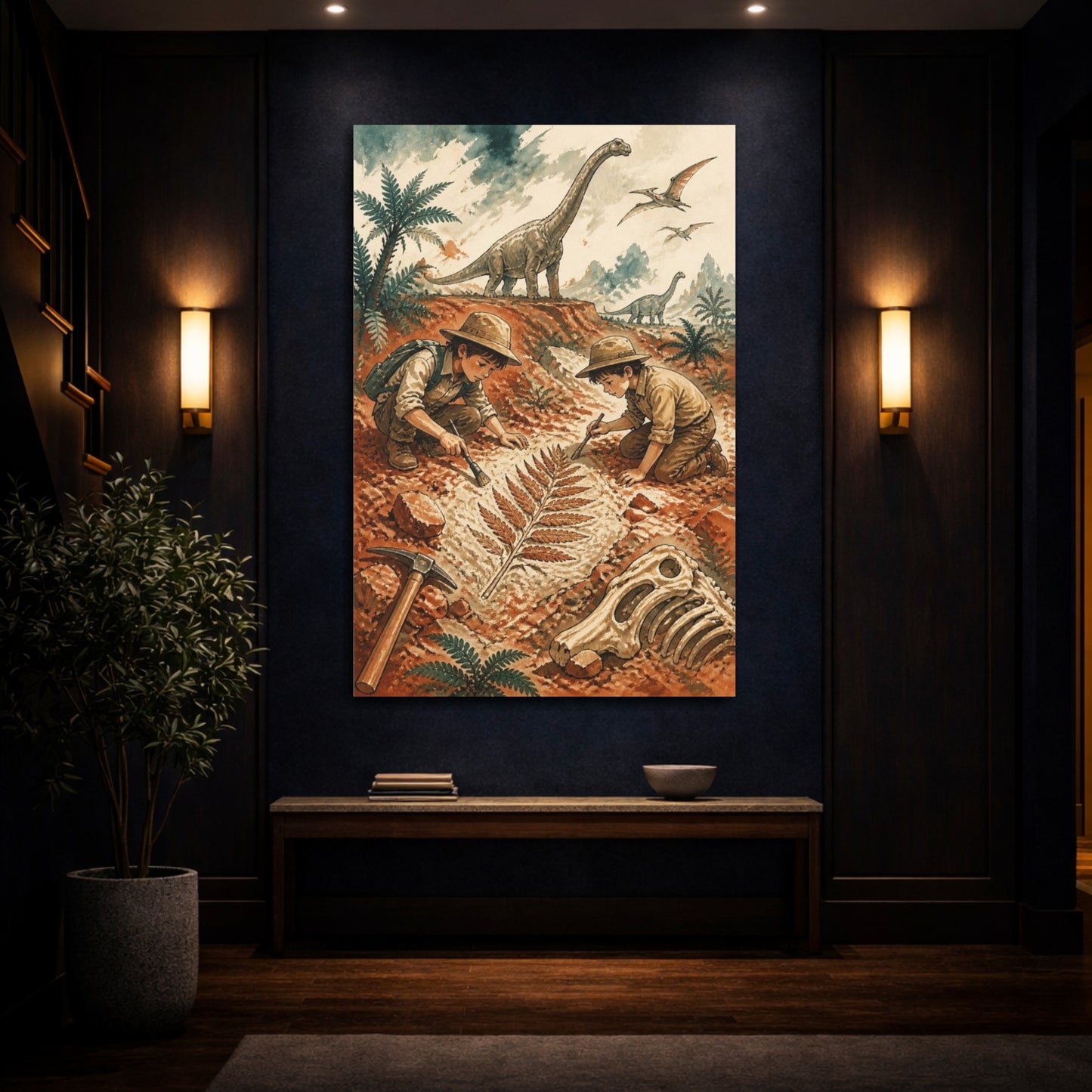 Mockup 4. Kids Dinosaur Fossil Dig shown as canvas print